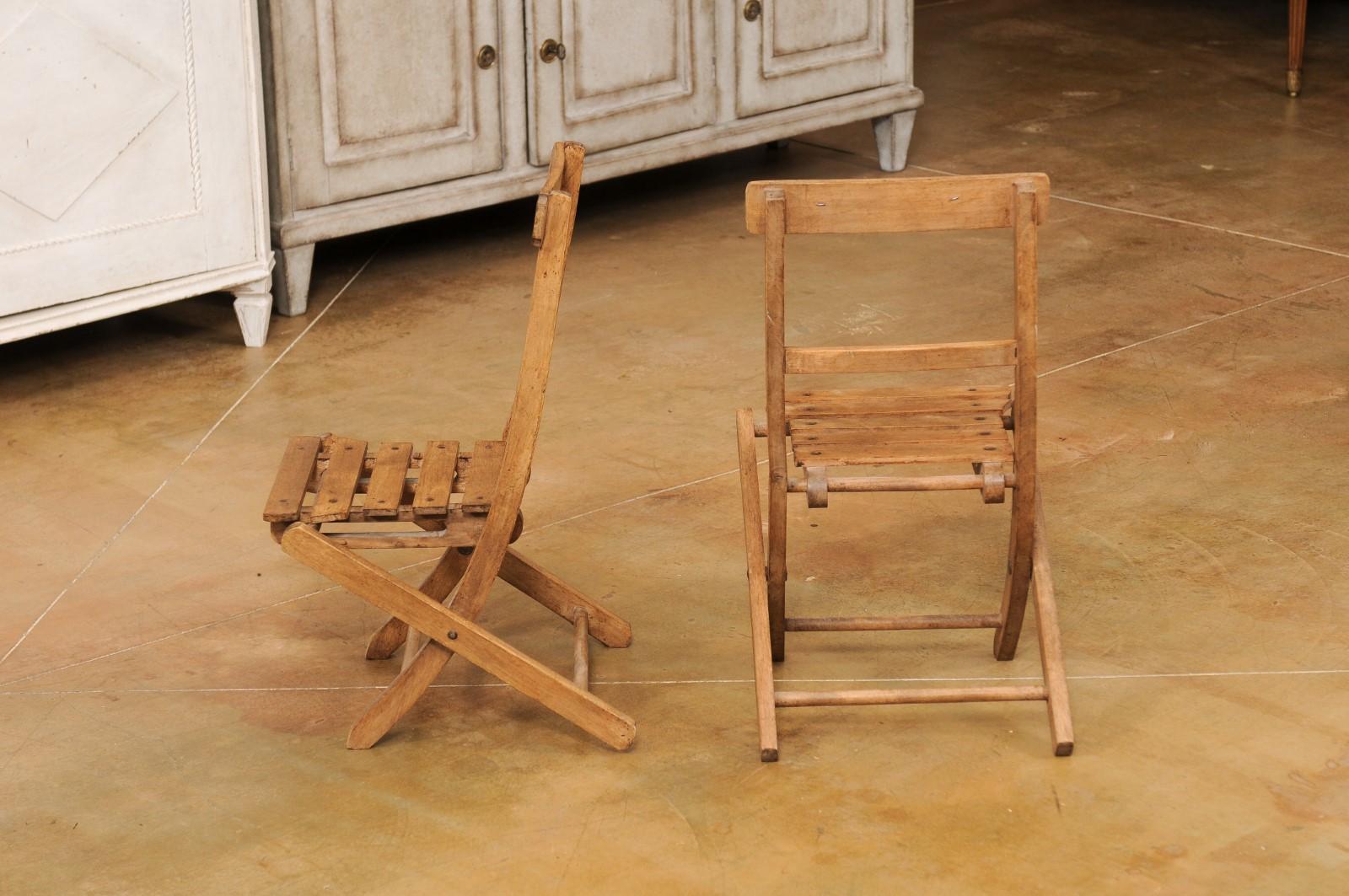 Petite English Rustic Wooden Children's Folding Chairs, Sold Individually For Sale 4
