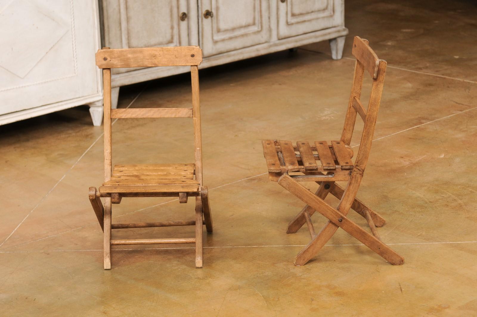 Petite English Rustic Wooden Children's Folding Chairs, Sold Individually For Sale 5
