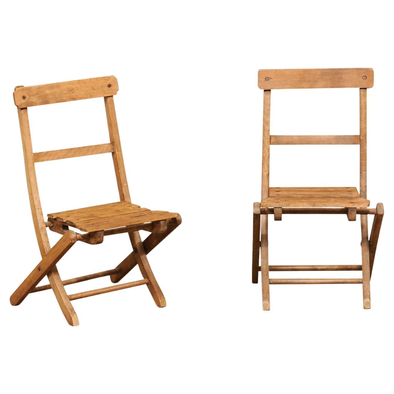 Petite English Rustic Wooden Children's Folding Chairs, Sold Individually For Sale