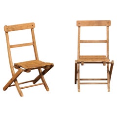 Vintage Petite English Rustic Wooden Children's Folding Chairs, Sold Individually