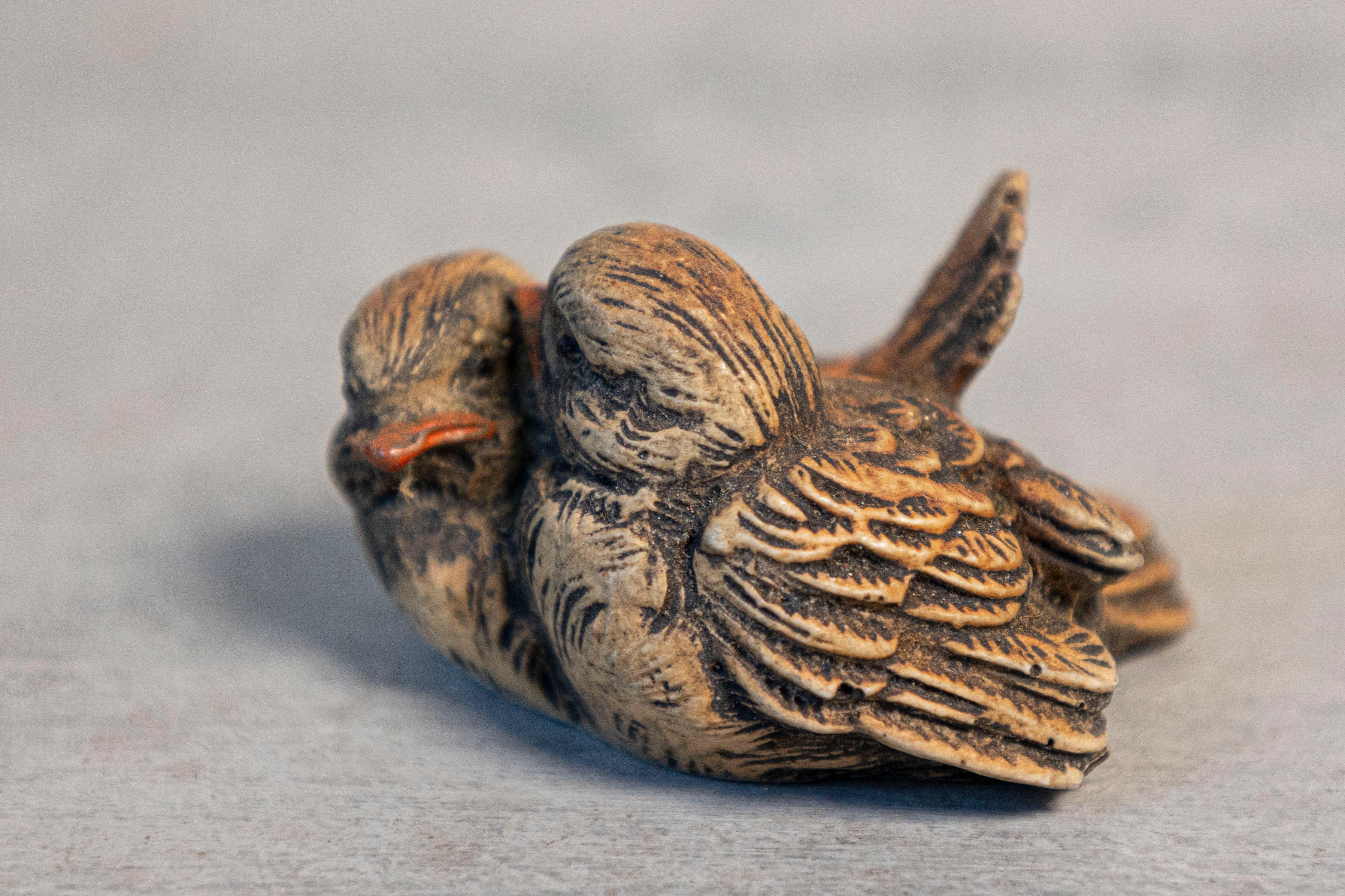 Petite English Victorian Period 19th Century Carved Wooden Bird Sculpted Group For Sale 1