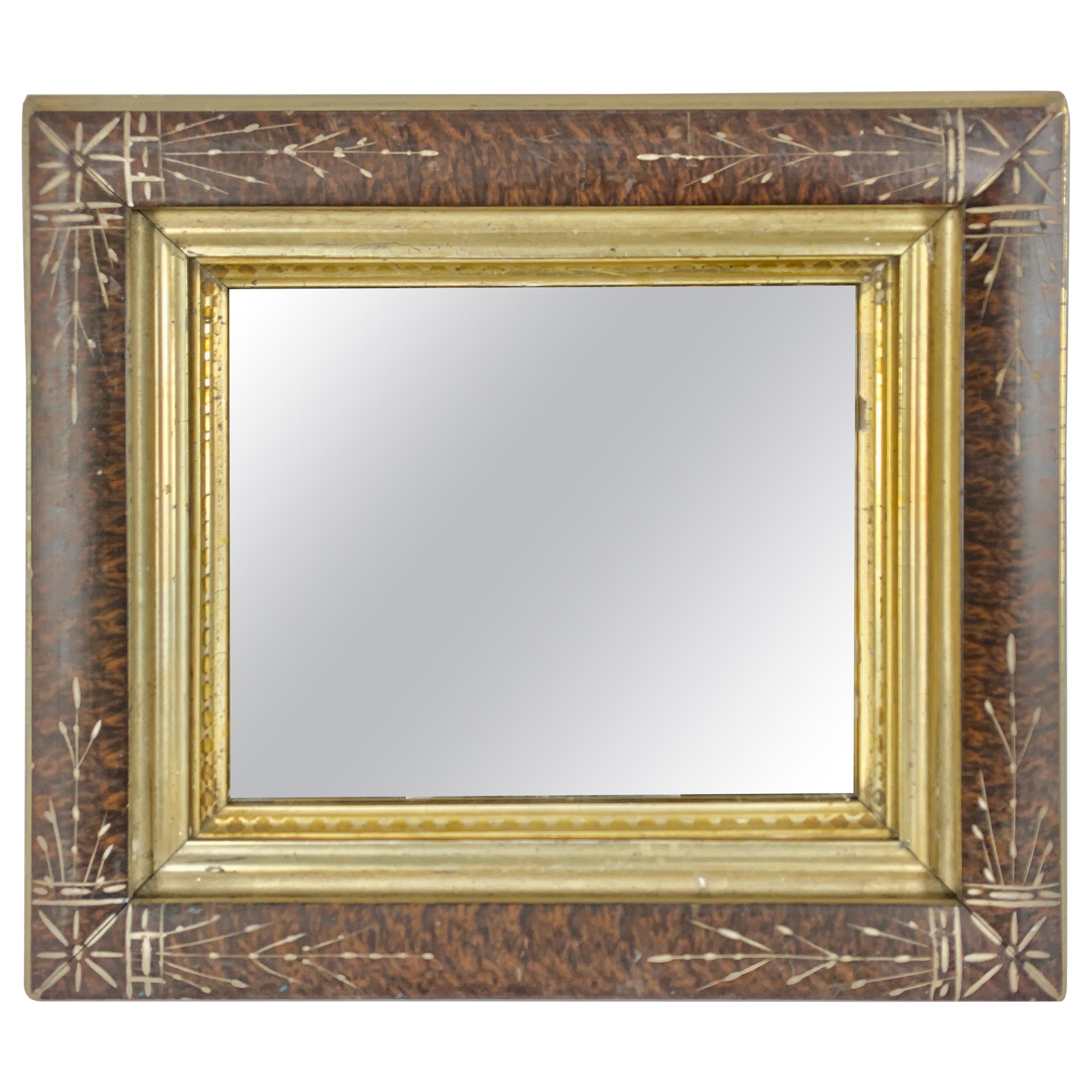 Petite English Wood Mirror with Giltwood Detail For Sale