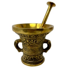 Petite Estate Solid Brass Mortar and Pestle, circa 1920-1930