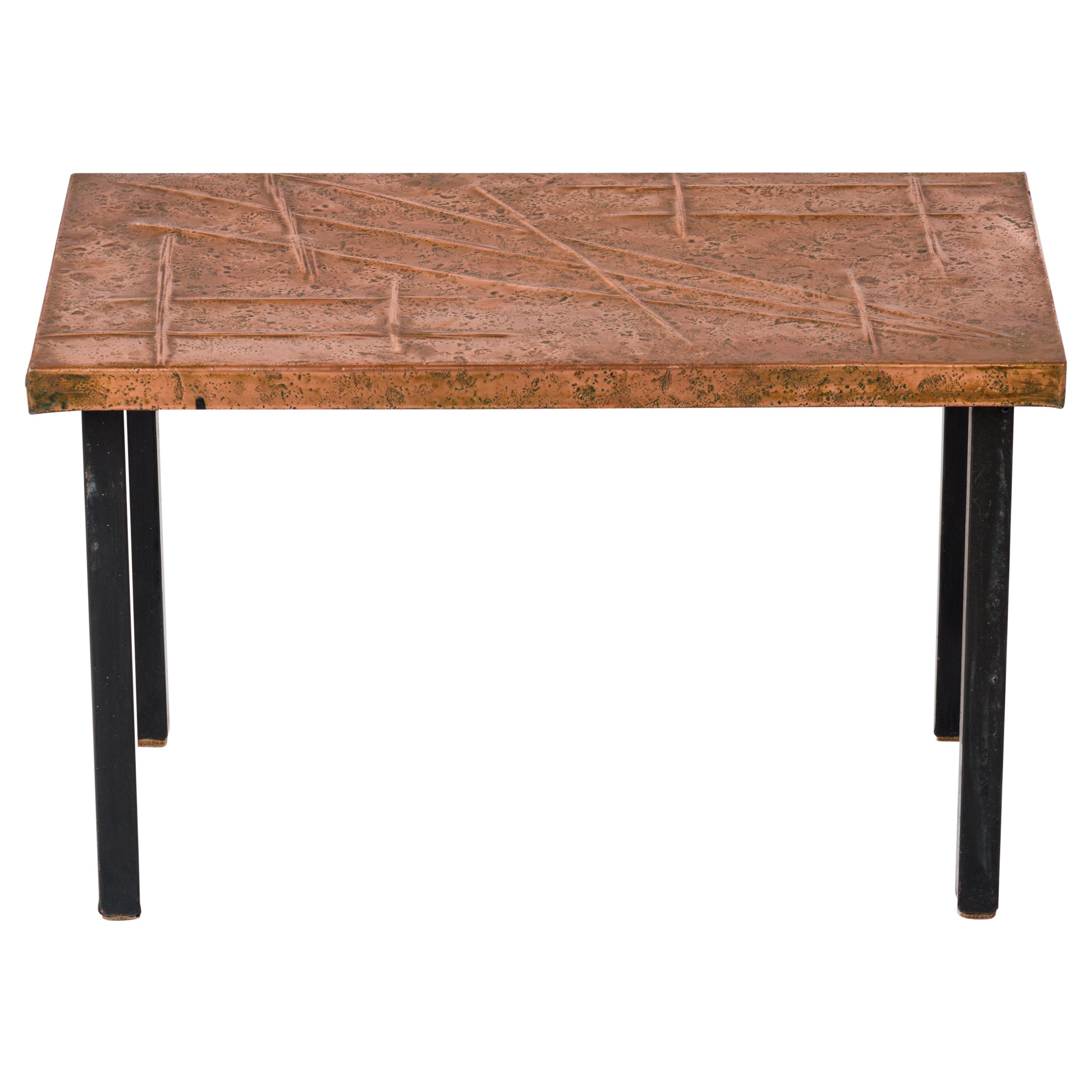 Petite Etched Copper Sheet Side Table - France 1970's For Sale