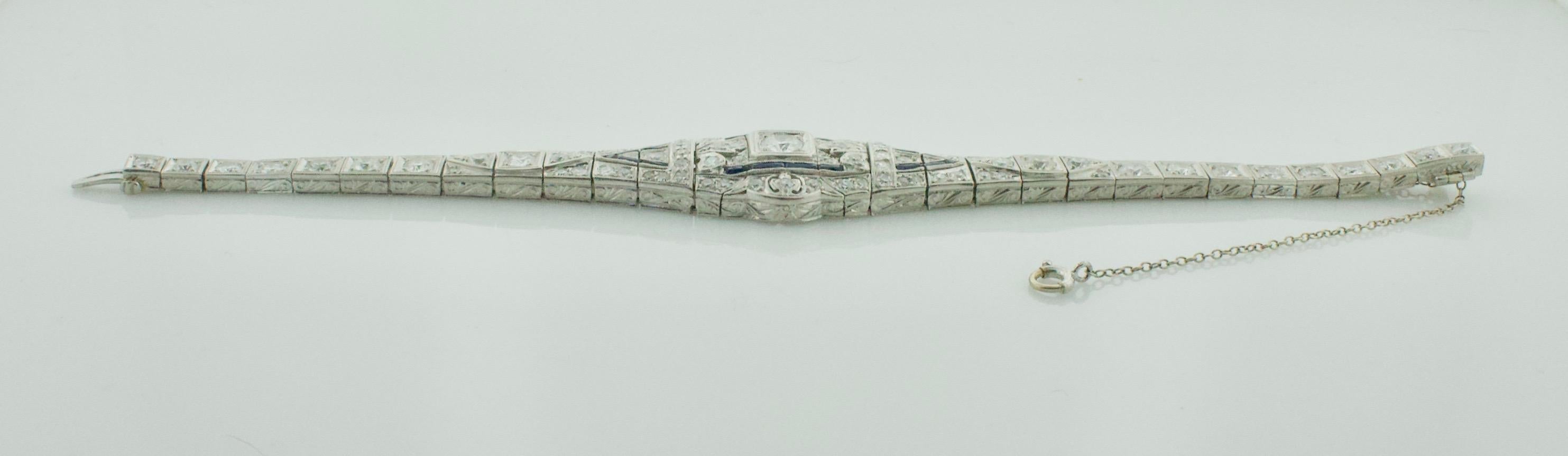 Old European Cut Petite Extreme Art Deco Platinum Diamond and Synthetic Sapphire Bracelet C.1920