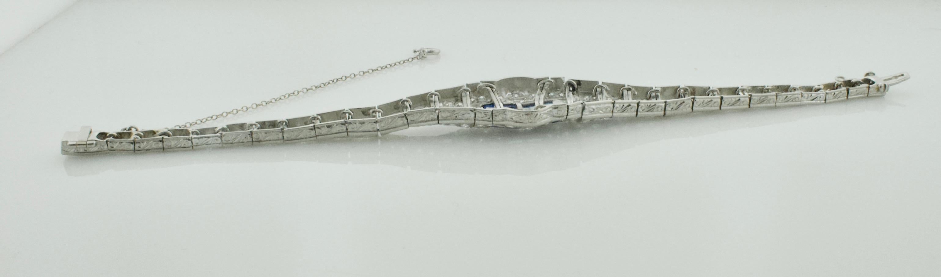 Women's or Men's Petite Extreme Art Deco Platinum Diamond and Synthetic Sapphire Bracelet C.1920