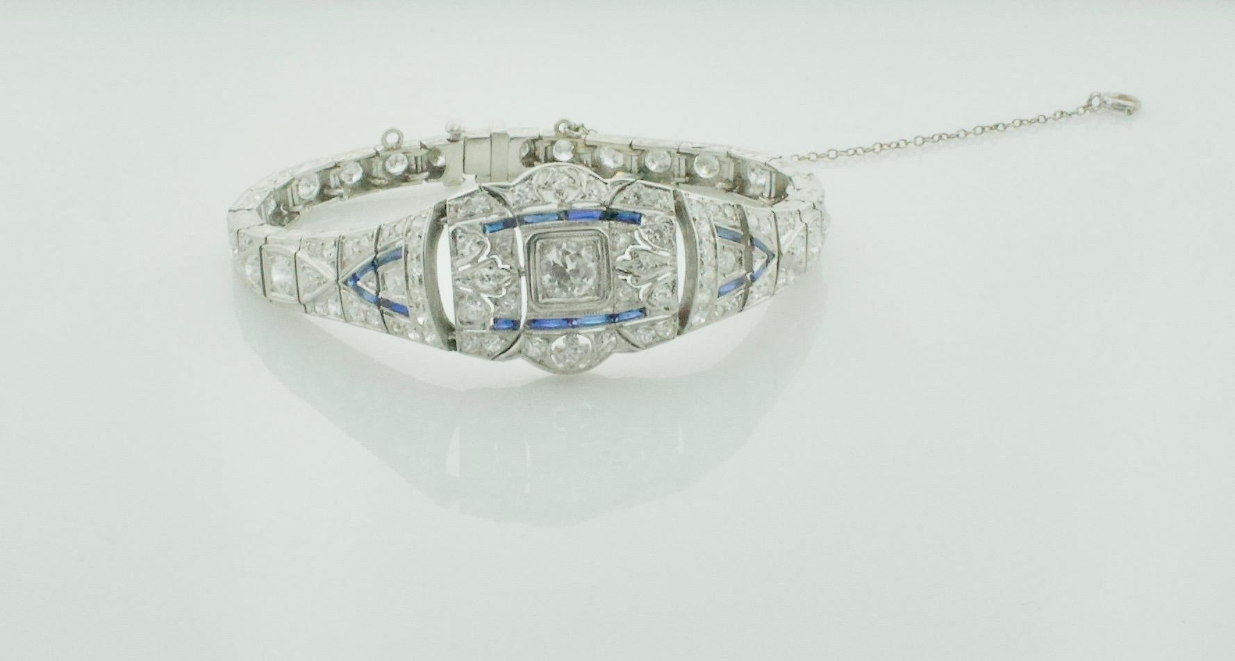 Petite Extreme Art Deco Platinum Diamond and Synthetic Sapphire Bracelet C.1920 1