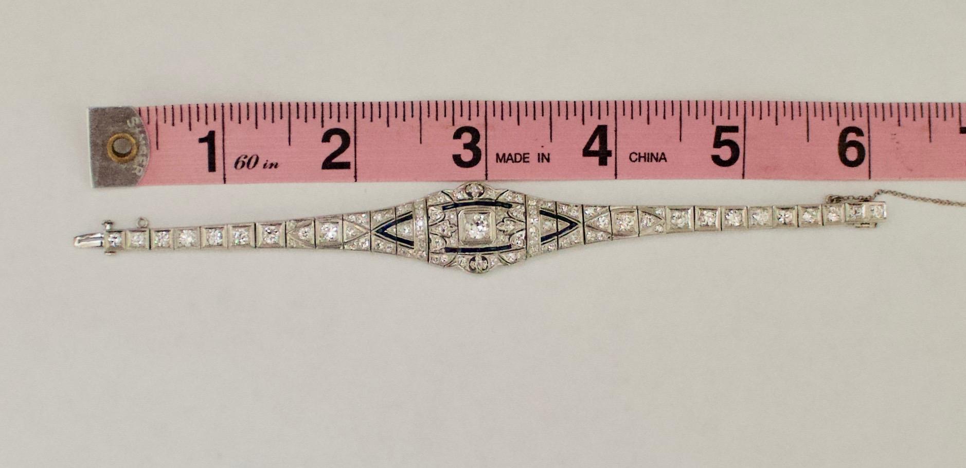 Petite Extreme Art Deco Platinum Diamond and Synthetic Sapphire Bracelet C.1920 2