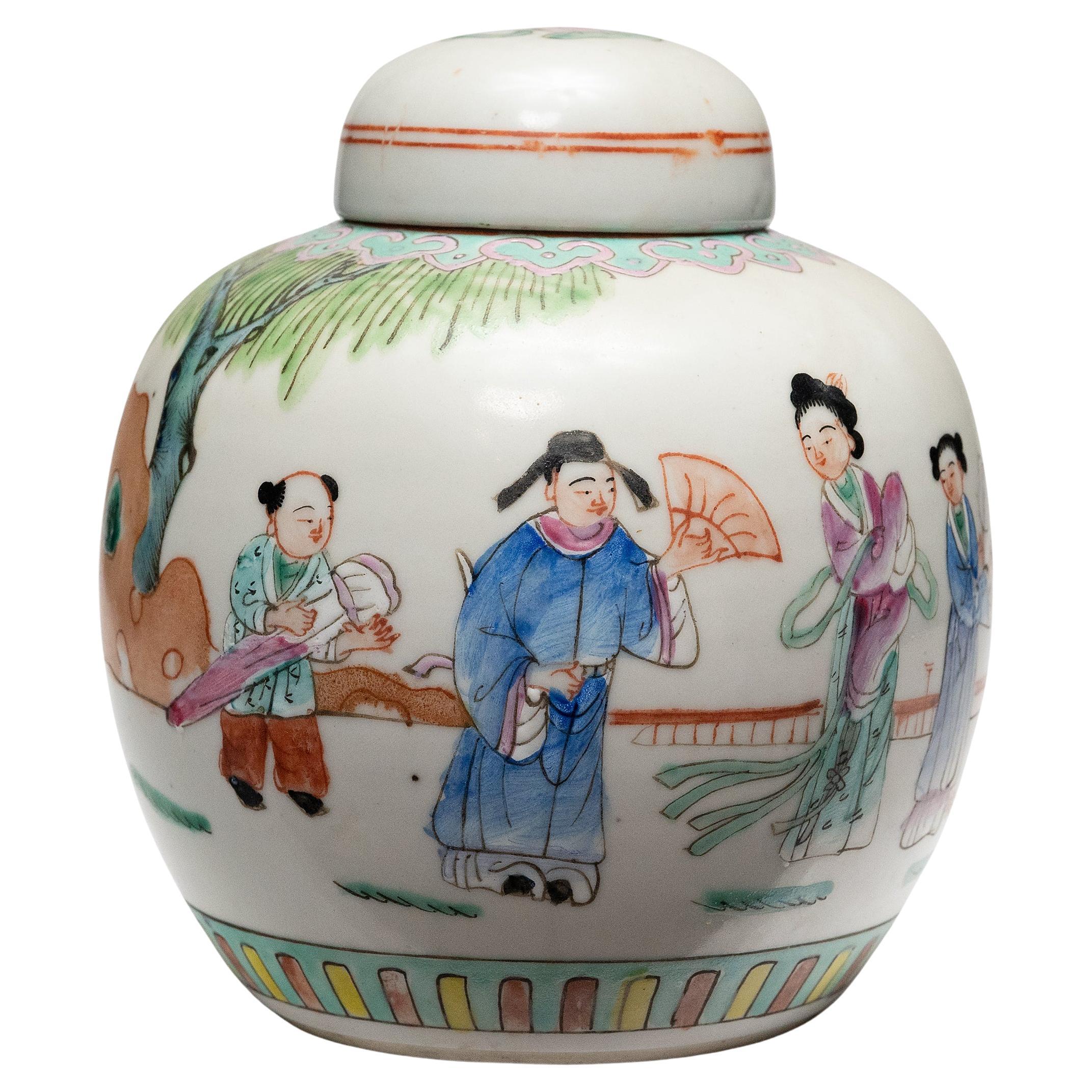 Pequeña jarra de jengibre china Famille Rose, c. 1900