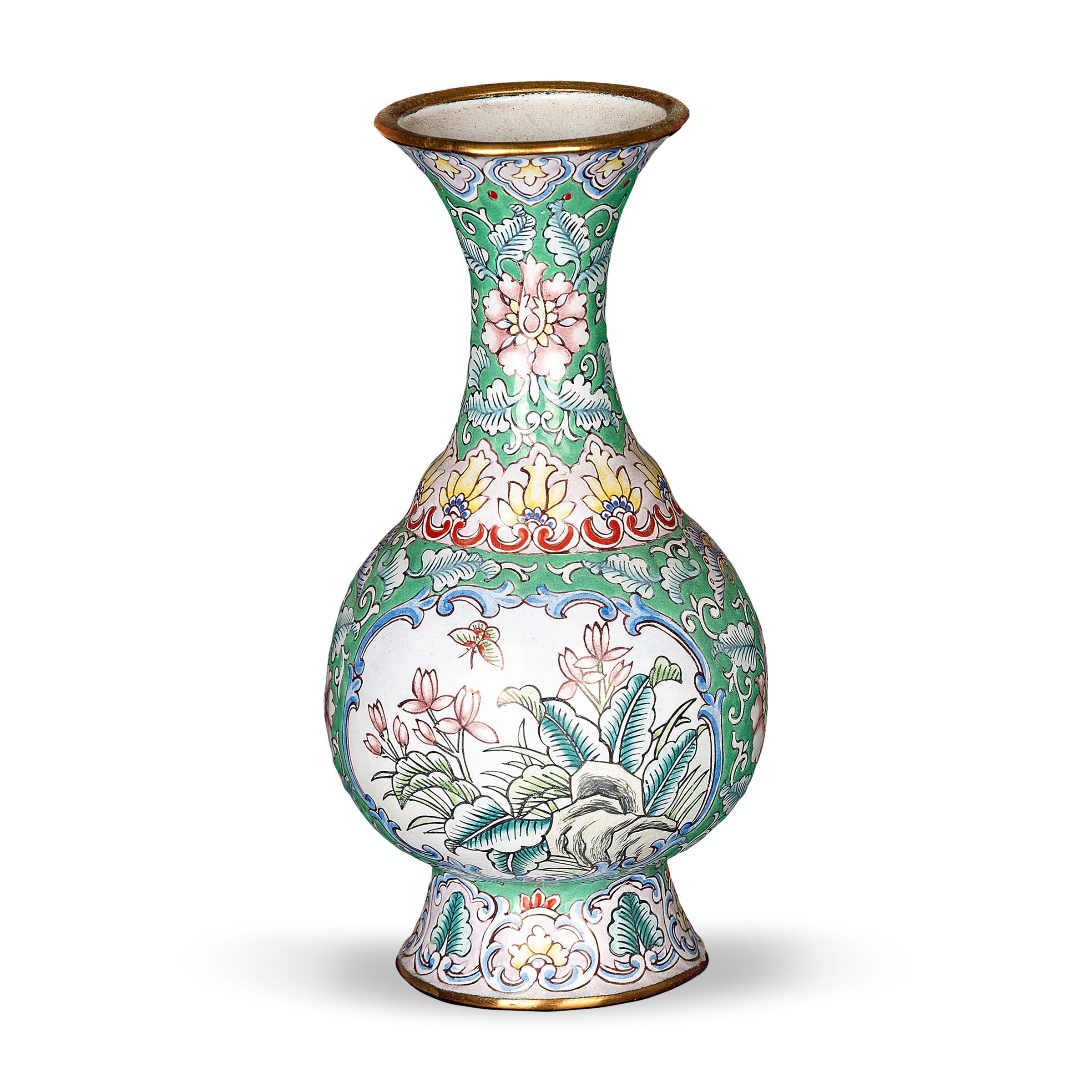 Chinese Export Petite Famille Verte Canton Vase, c. 1920 For Sale
