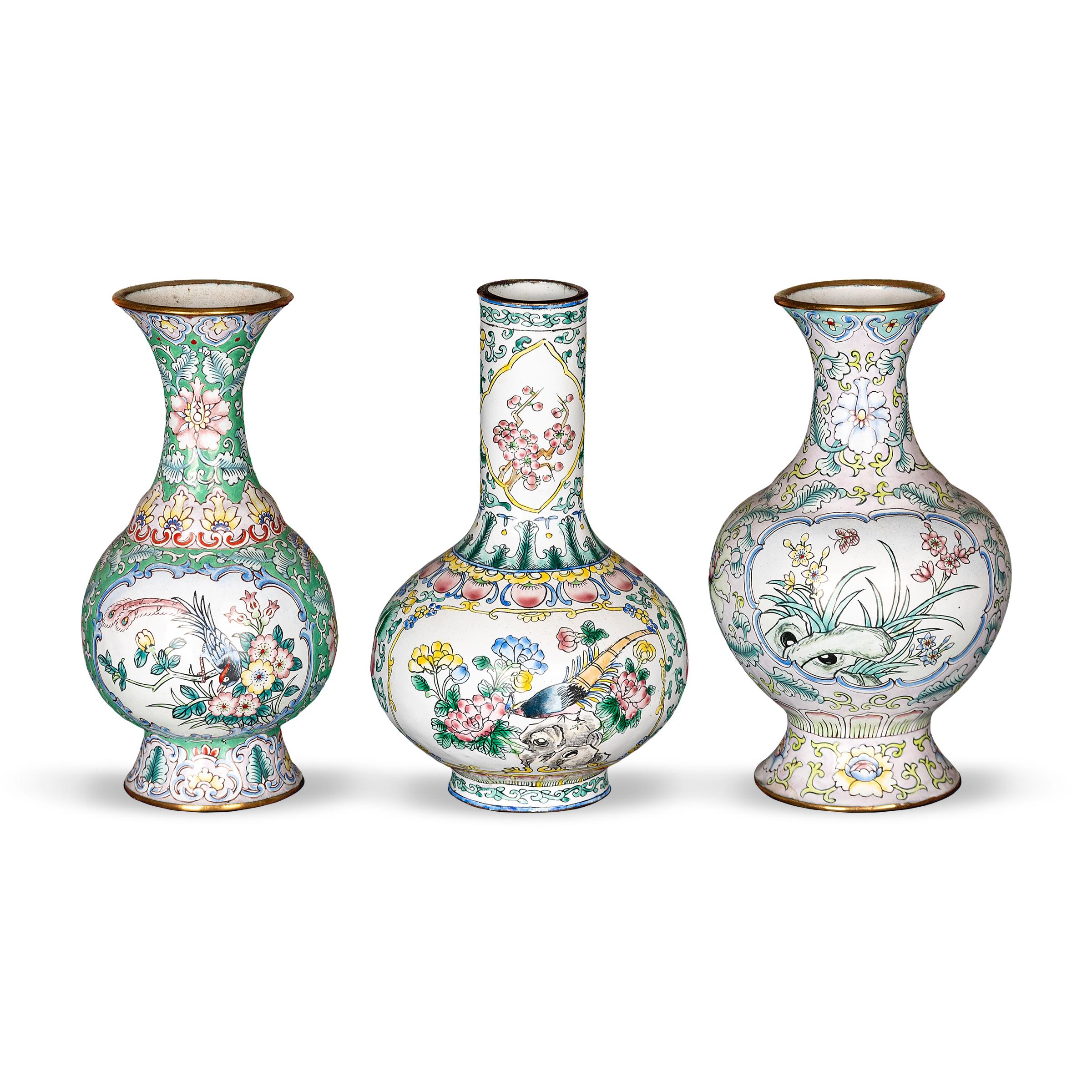 Chinese Petite Famille Verte Canton Vase, c. 1920 For Sale