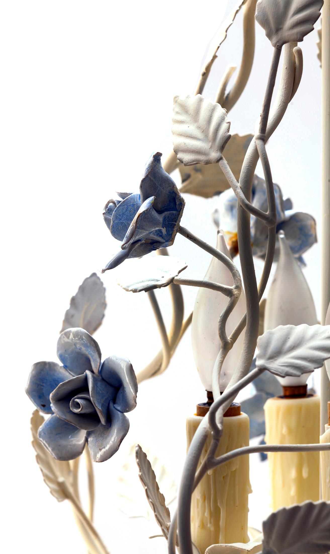 Petite Fixture with Blue Ceramic Flowers In Good Condition For Sale In Malibu, CA