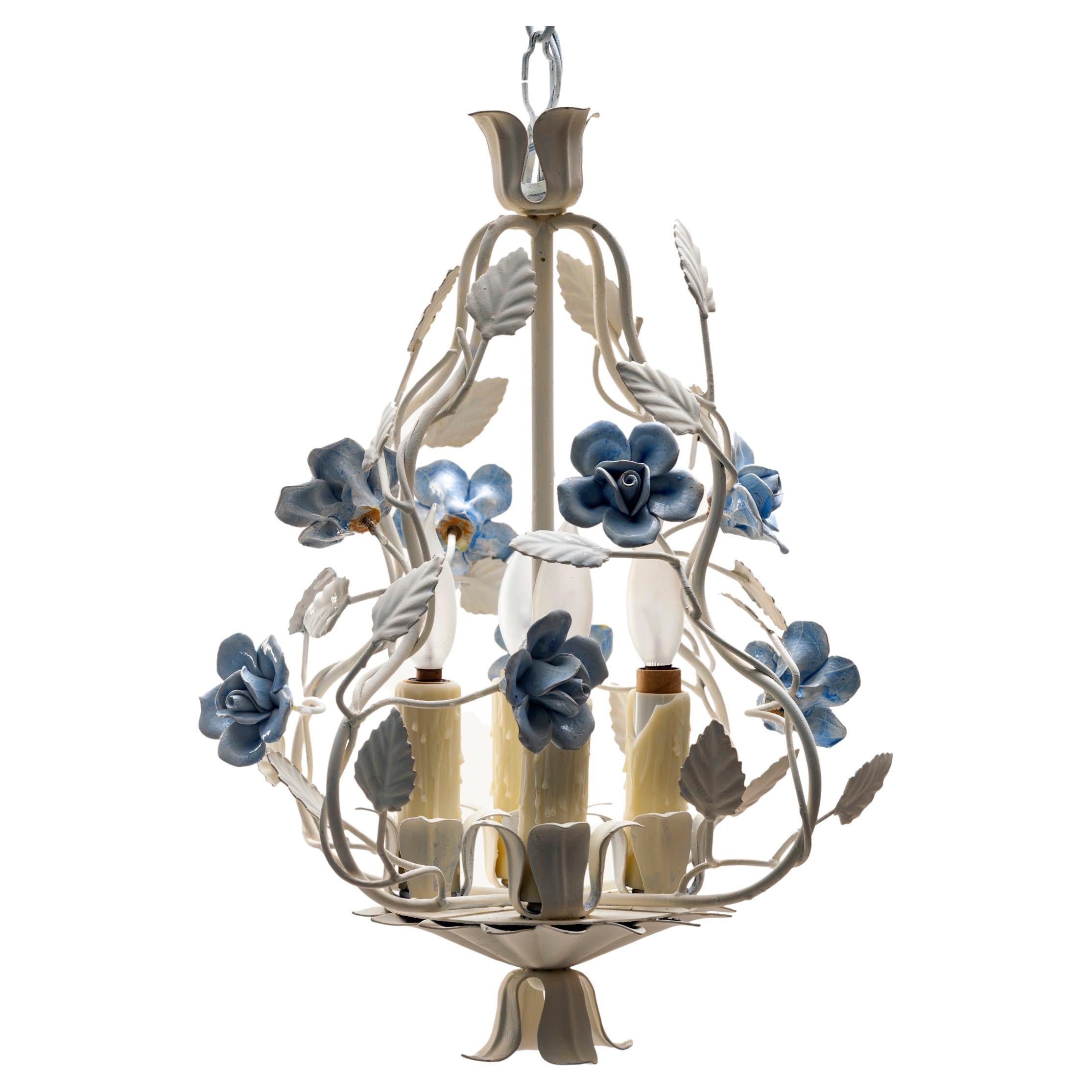 Petite Fixture with Blue Ceramic Flowers For Sale