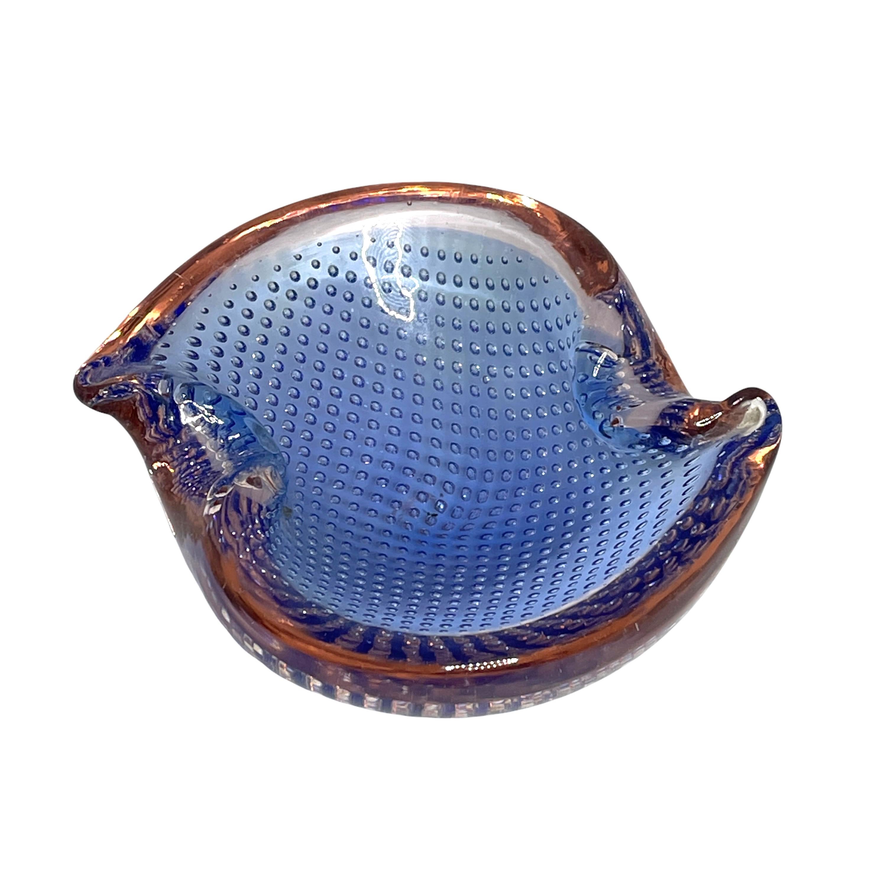 Mid-Century Modern Petite Flavio Poli Murano Glass Ashtray Blue, Pink, Clear, Vintage, Italy, 1970s For Sale