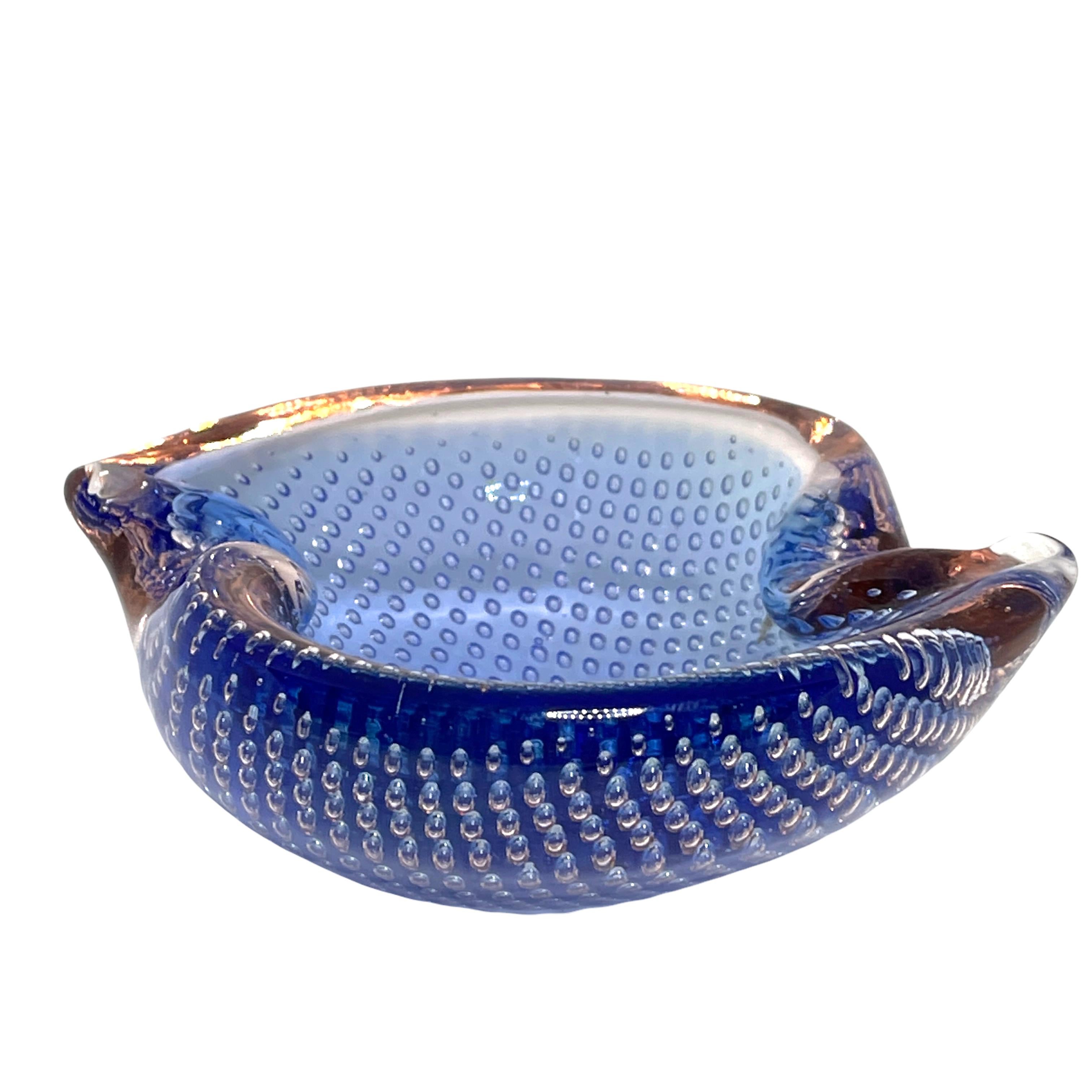 Hand-Crafted Petite Flavio Poli Murano Glass Ashtray Blue, Pink, Clear, Vintage, Italy, 1970s For Sale