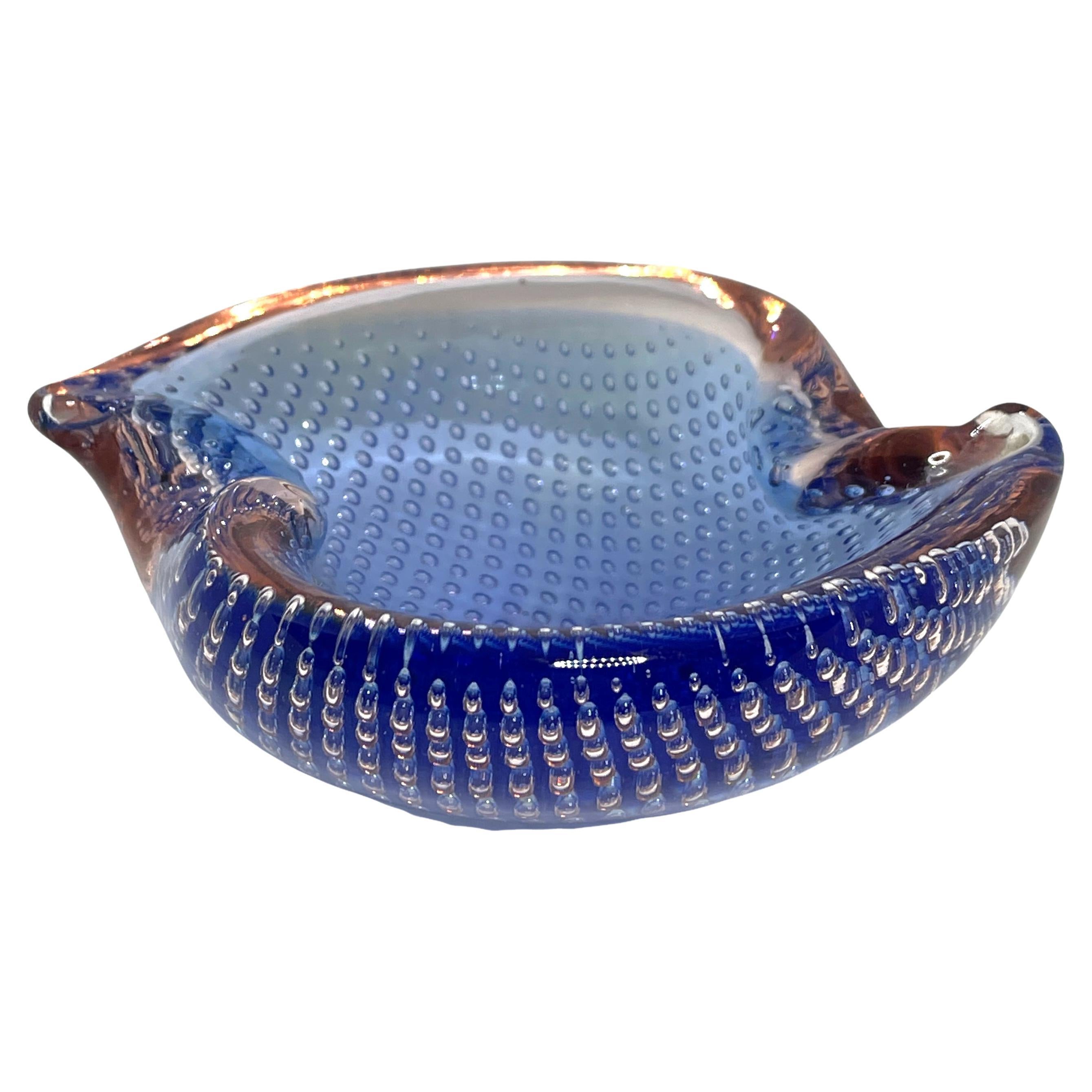 Petite Flavio Poli Murano Glass Ashtray Blue, Pink, Clear, Vintage, Italy, 1970s For Sale