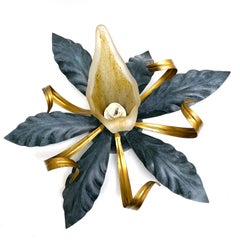 Petite Florentine Flower and Leaf Flush Mount Vintage, German 1980s