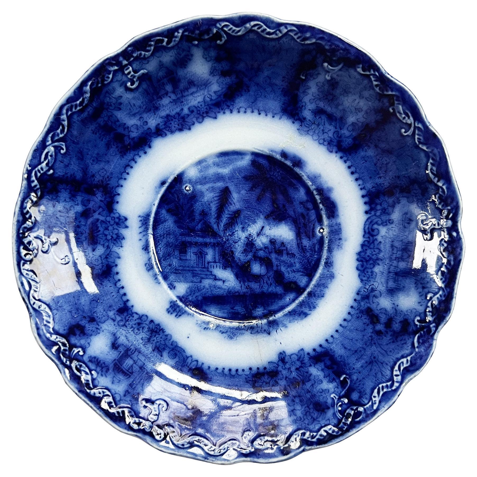 Petite Flow Blue Transferware Plate, New Wharf Pottery England, 19th Century