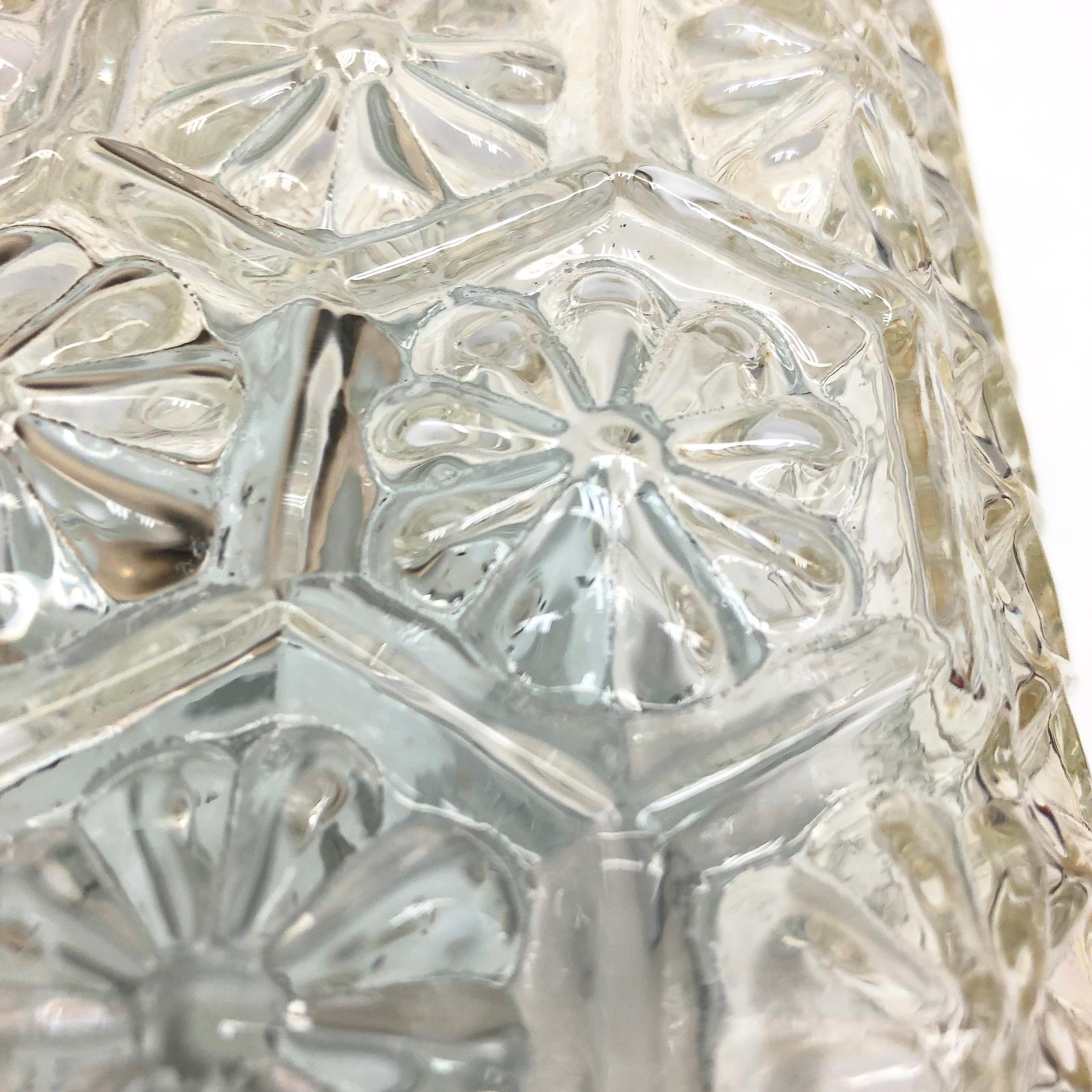 Mid-Century Modern Petite Flower Pattern Glass Flush Mount Vintage German, 1970s RZB Leuchten