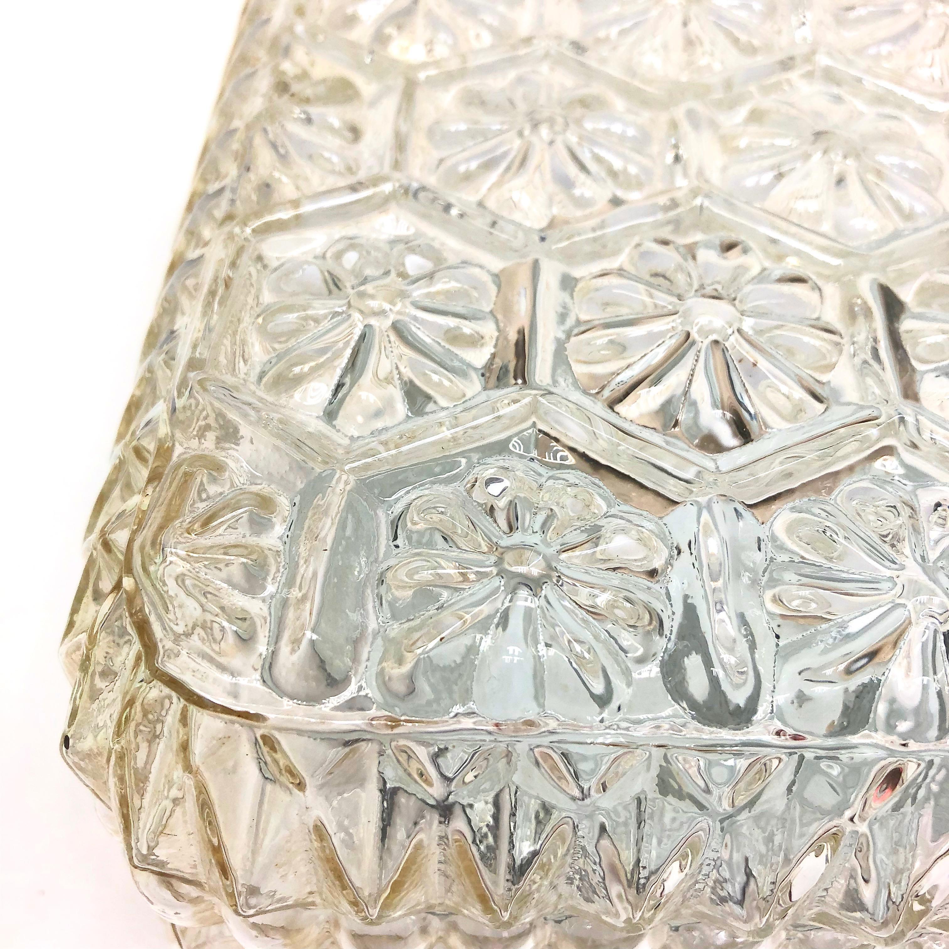 Petite Flower Pattern Glass Flush Mount Vintage German, 1970s RZB Leuchten In Good Condition In Nuernberg, DE