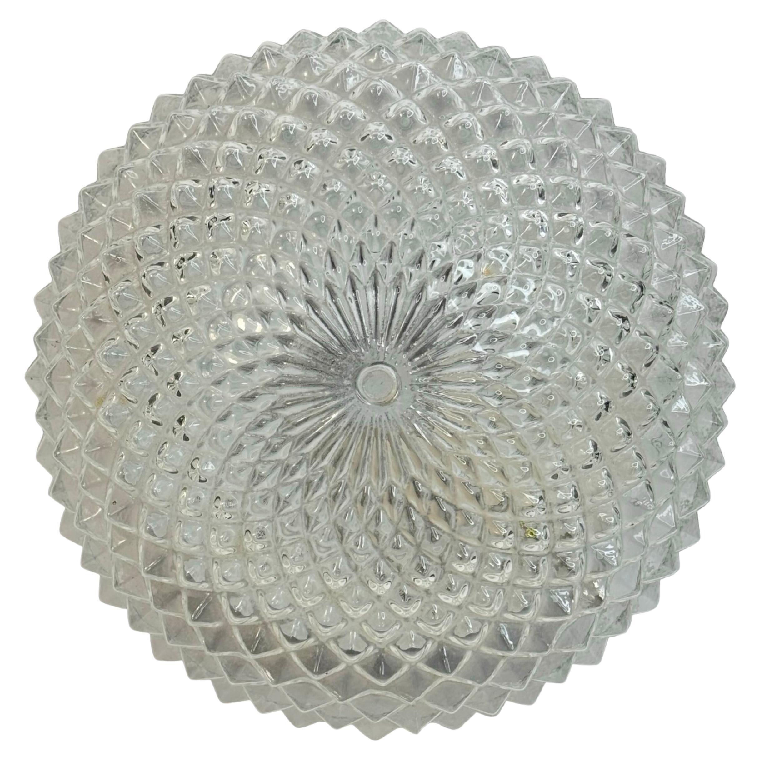 Petite Flush Mount frosted Ice Bubble Pattern Glass Germany, 1970s