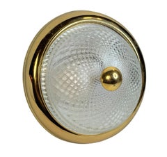 Petite Flush Mount in vetro smerigliato con motivo a ghiaccio Massive Leuchten Germania, anni '70