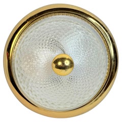 Petite Flush Mount in vetro smerigliato con motivo a ghiaccio Massive Leuchten Germania, anni '70