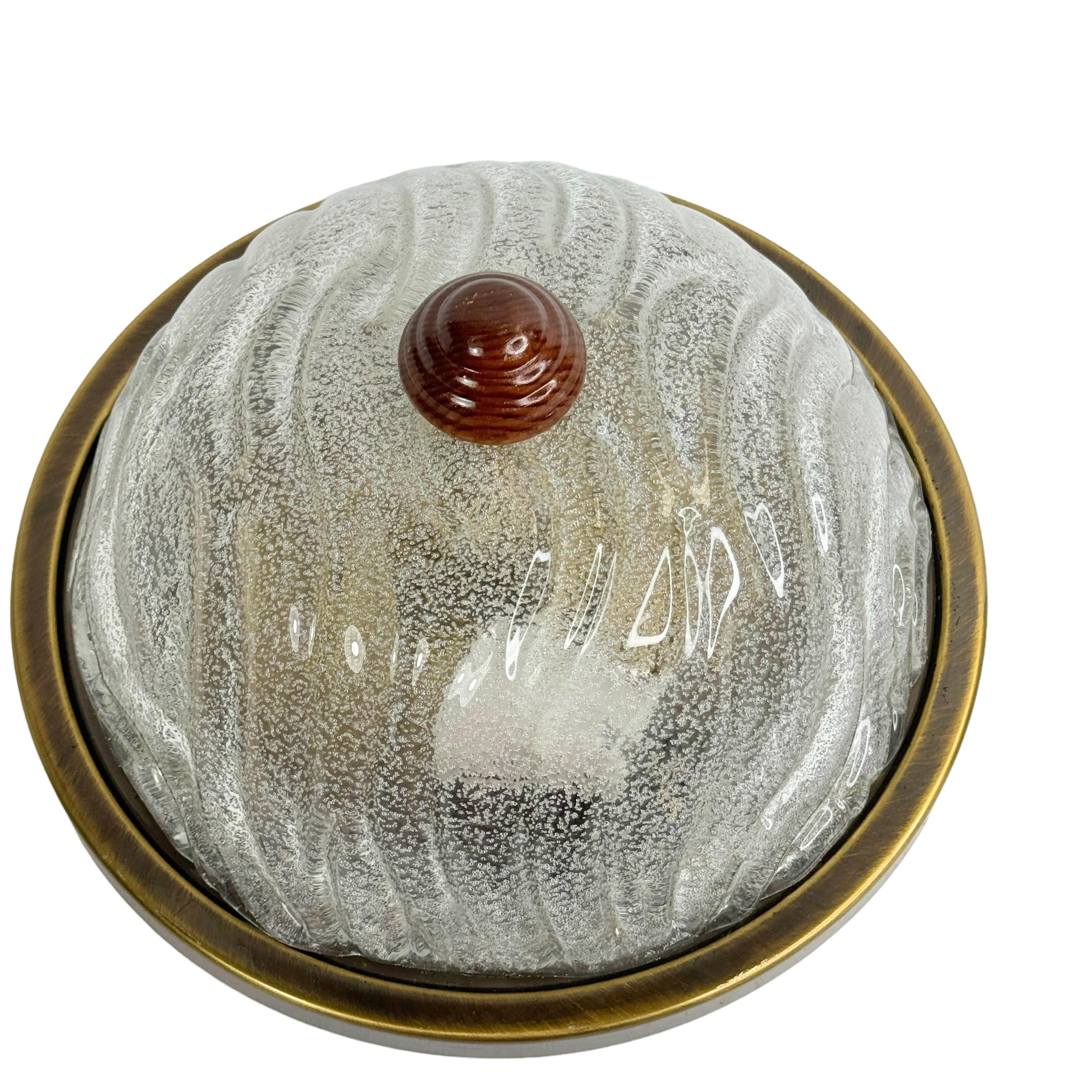 Mid-Century Modern Petite suspension encastrée en verre de vague et métal bruni brossé de Fischer Leuchten en vente