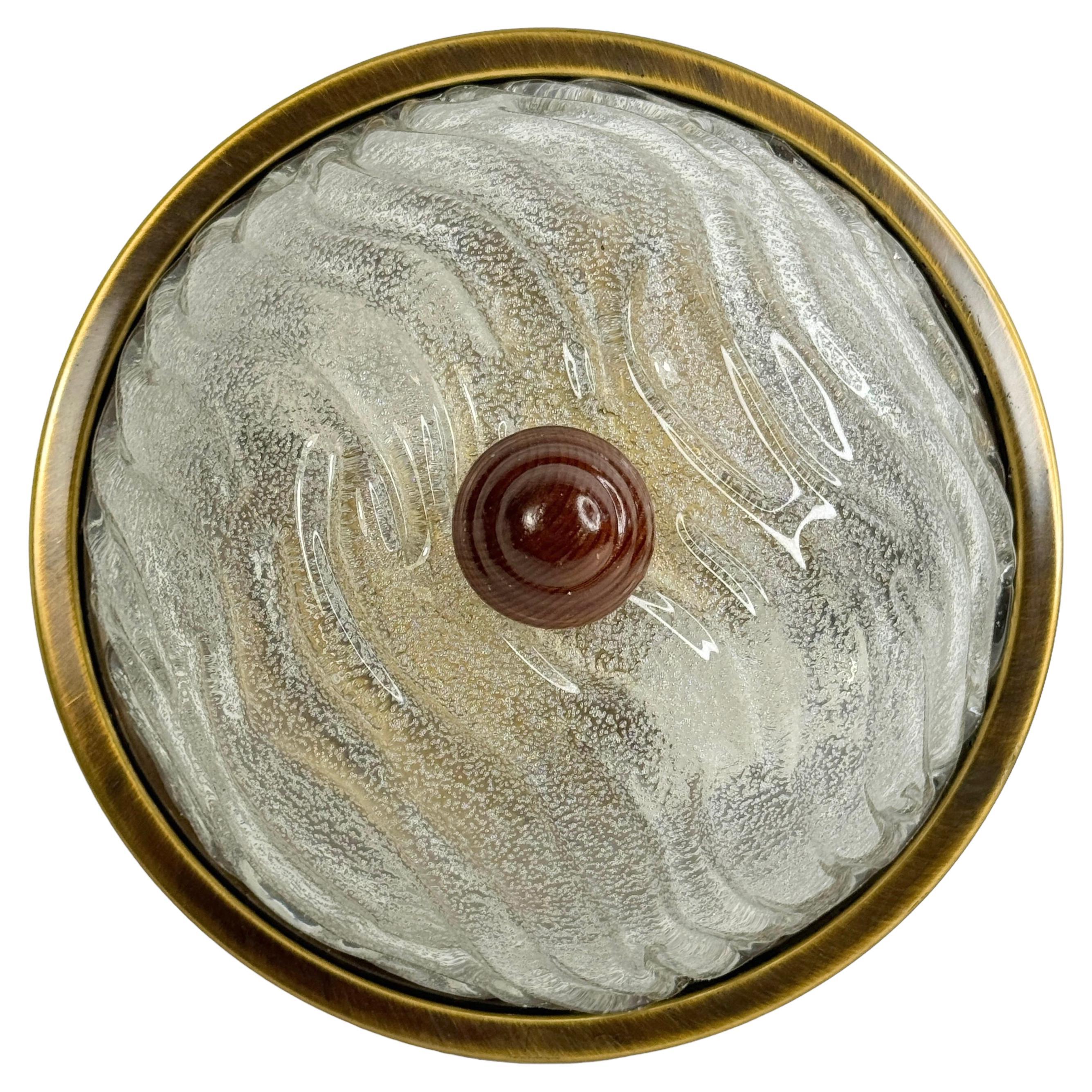 Petite Flush Mount Wave Glass and Brushed Burnished Metal, by Fischer Leuchten