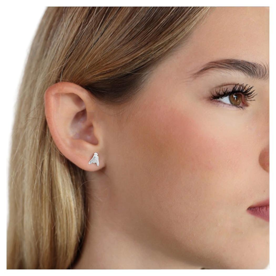 Women's or Men's mini FLY Essential Individual Earring in 18K White Gold - ECH JEWELRY For Sale