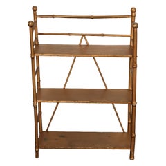 Petite Folk Art Victorian Style Gold Bamboo Three Tier Curio Shelf / Bookshelf