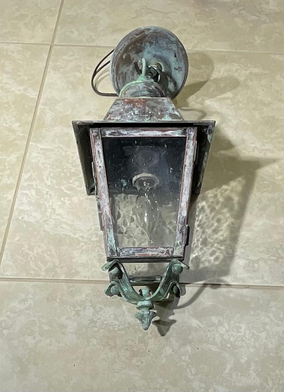 American Petite Four Sides Solid Brass Hanging Lantern For Sale