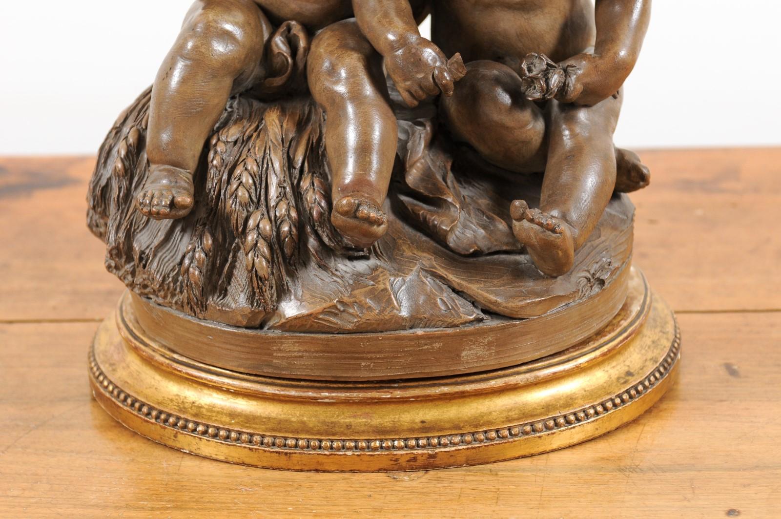 Petite French 1830s Louis-Philippe Terracotta Sculpture of Two Putti on a Base 10