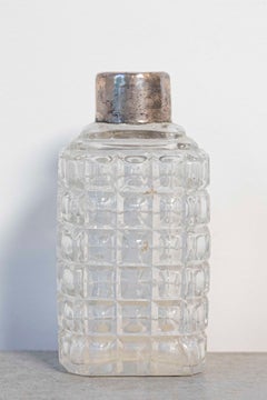 Petite French 1860s Napoleon III Period Crystal Toiletry Bottle with Silver Neck