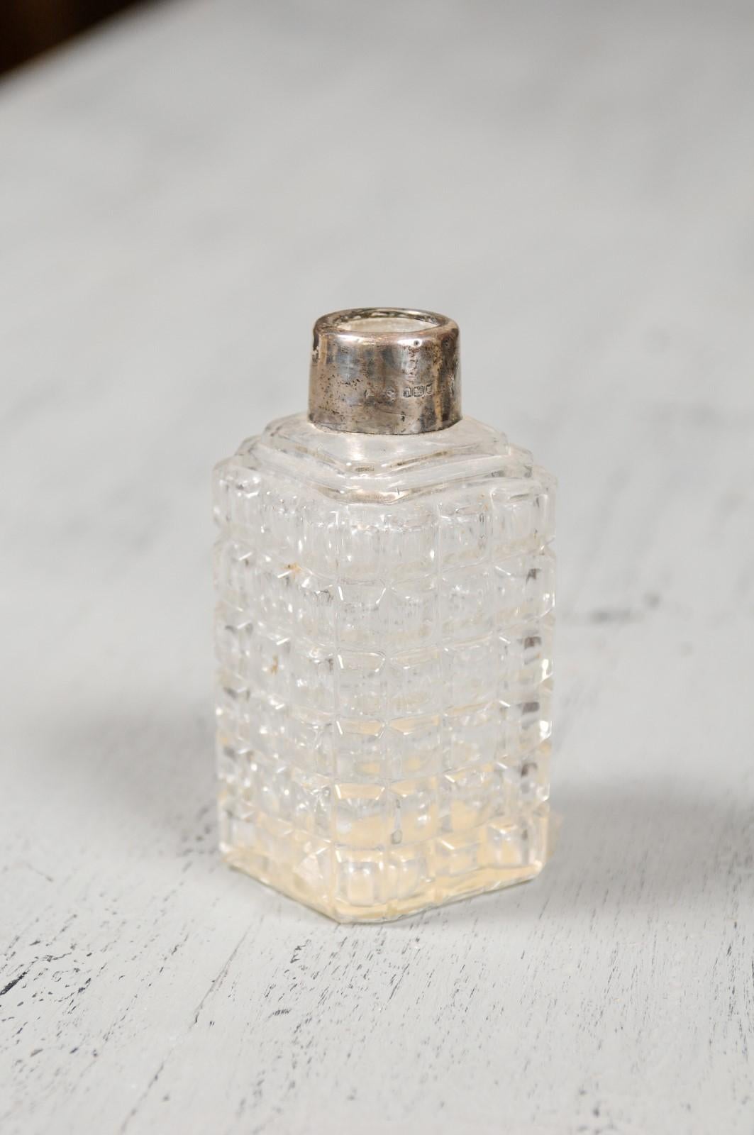 19th Century Petite French 1860s Napoleon III Period Crystal Toiletry Bottle with Silver Neck For Sale