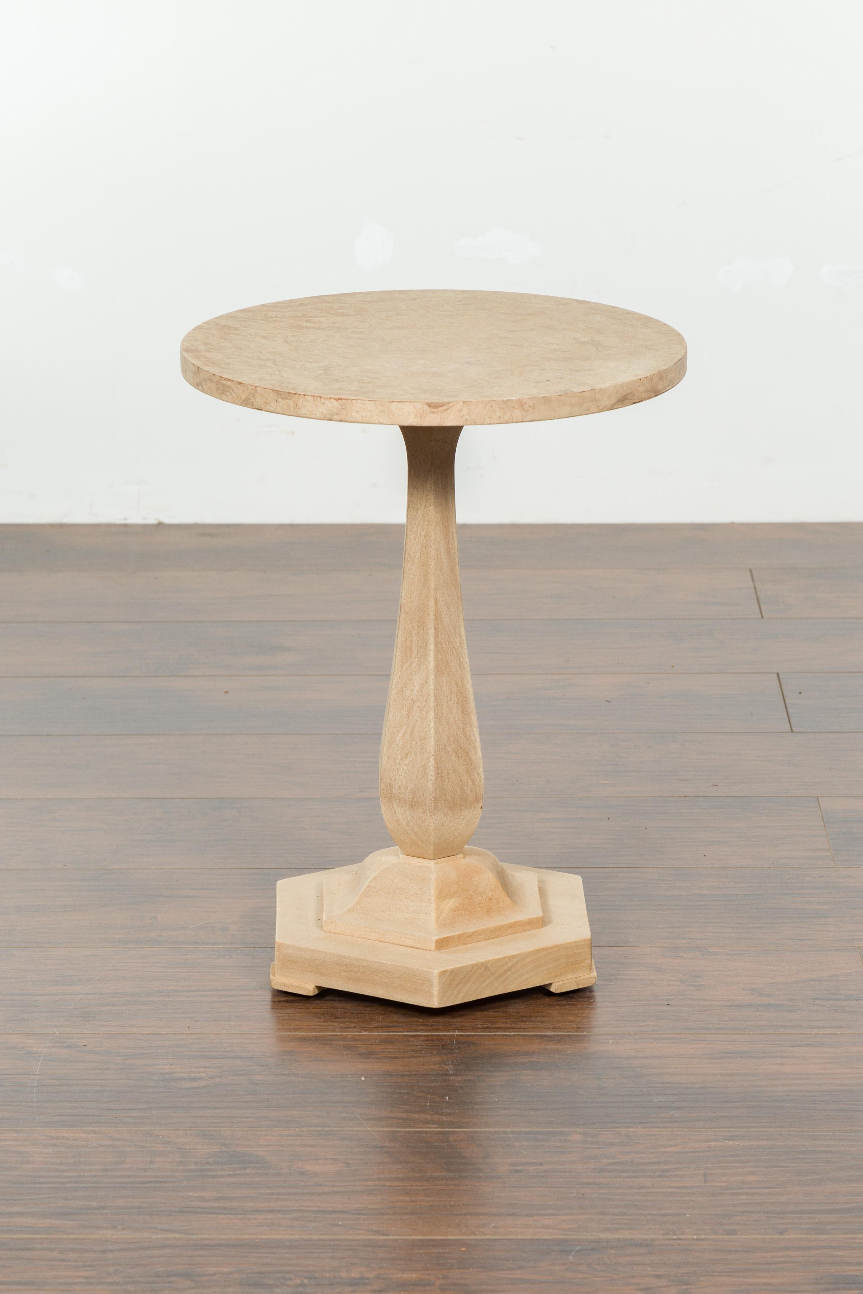 Petite French 19th Century Bleached Burl Wood Guéridon Pedestal Drinks Table In Good Condition In Atlanta, GA