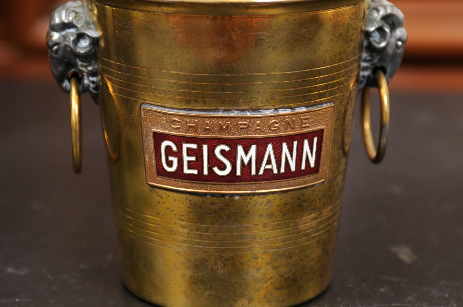 Petite French 19th Century Brass Geismann Champagne Bucket with Rams' Heads In Good Condition In Atlanta, GA