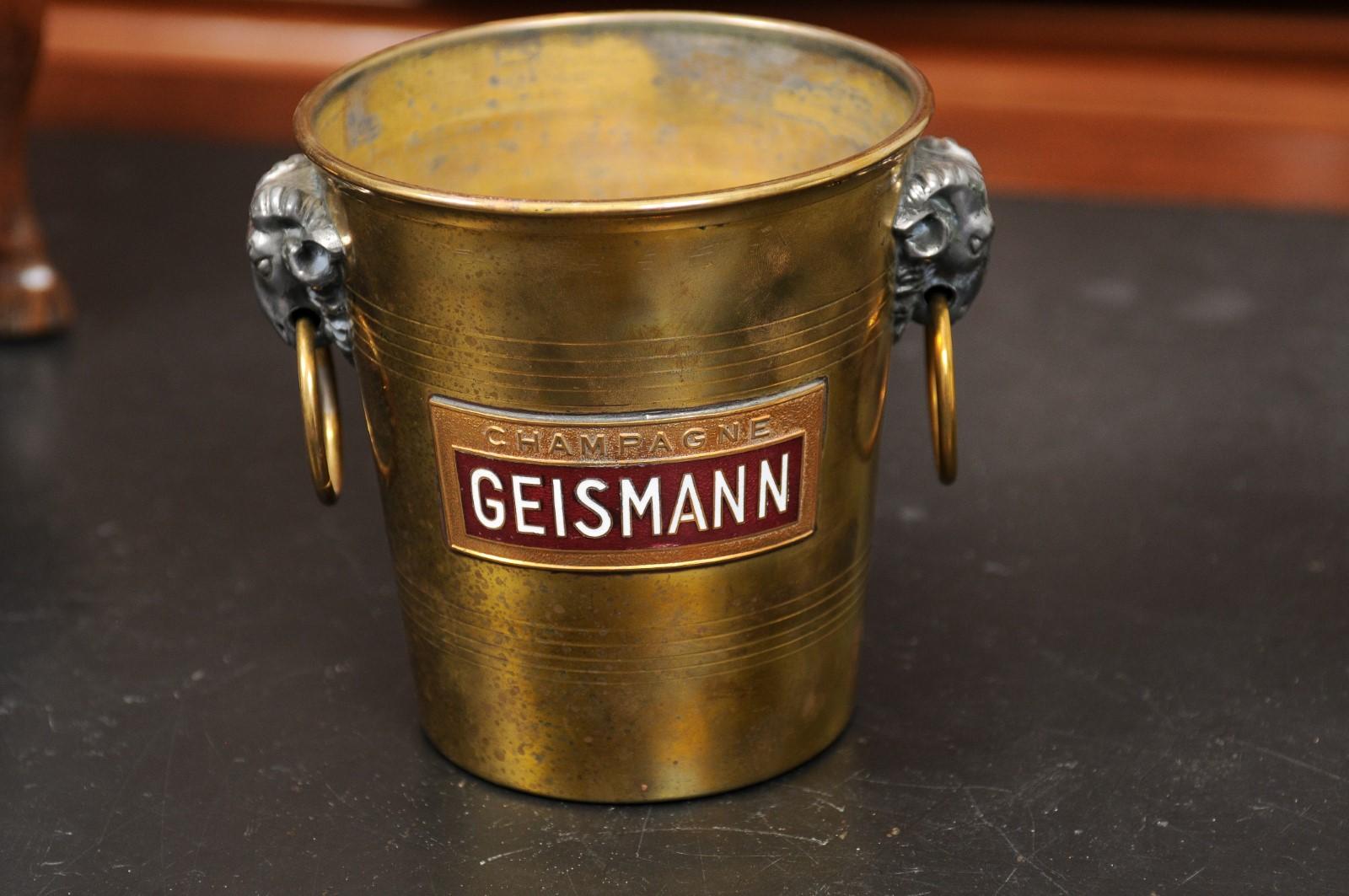 Petite French 19th Century Brass Geismann Champagne Bucket with Rams' Heads 2