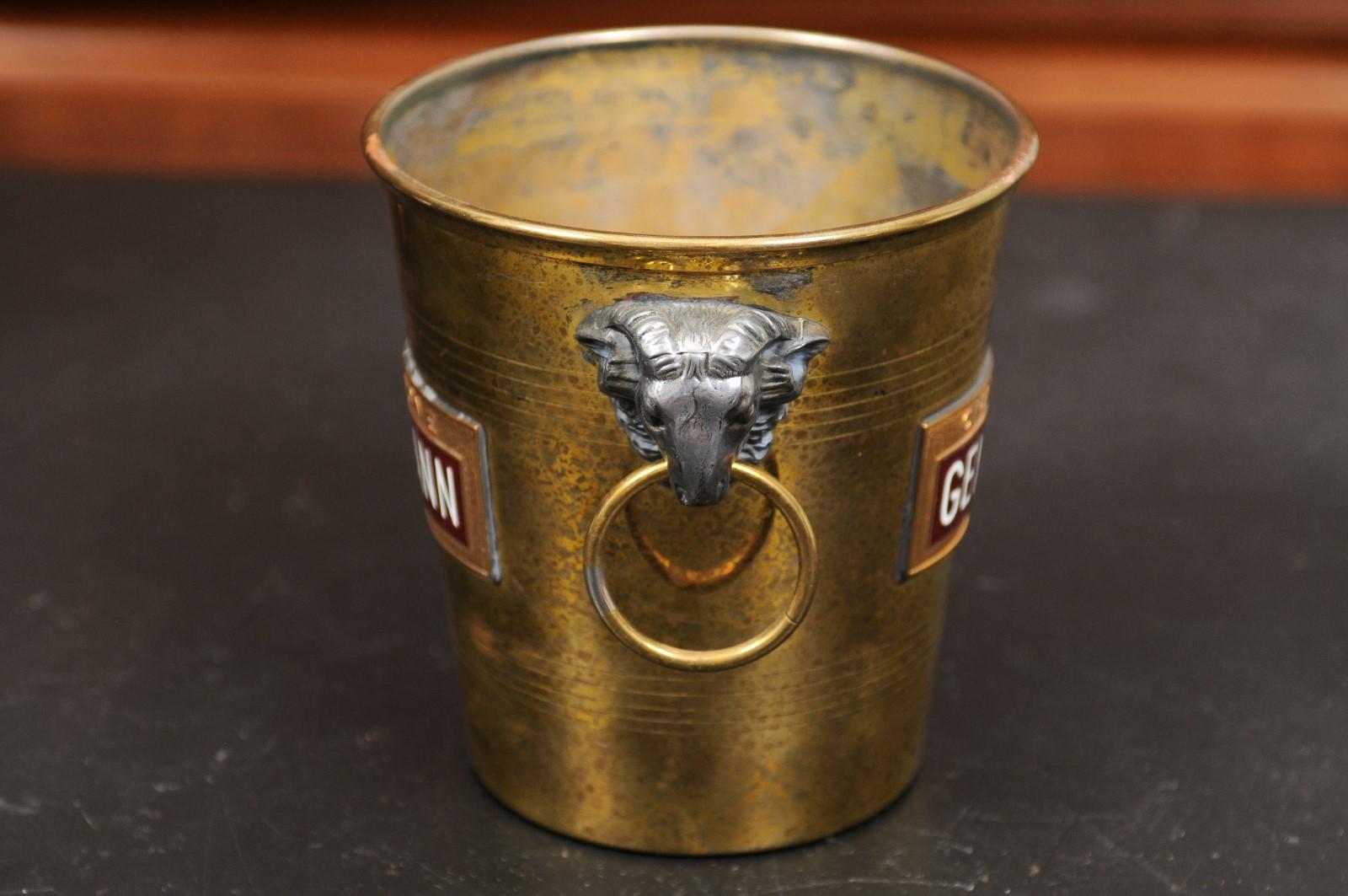 Petite French 19th Century Brass Geismann Champagne Bucket with Rams' Heads 3