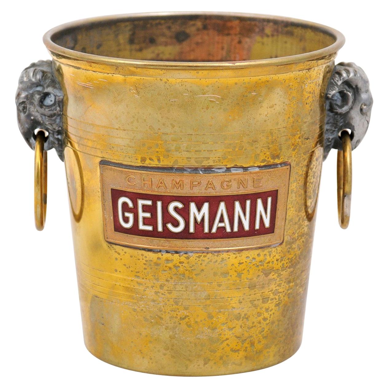 Petite French 19th Century Brass Geismann Champagne Bucket with Rams' Heads