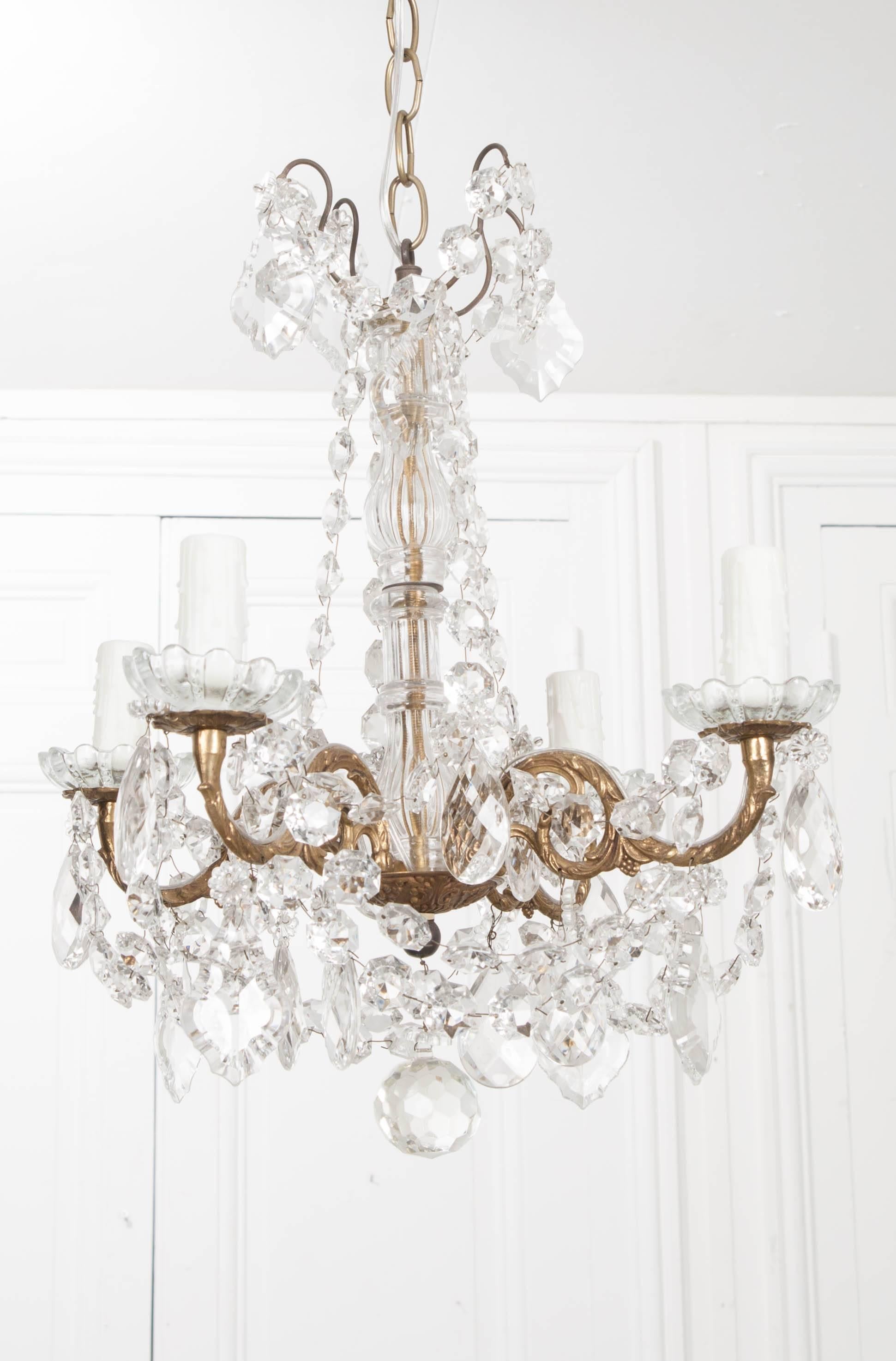 Louis XV Petite French 19th Century Crystal and Brass Chandelier