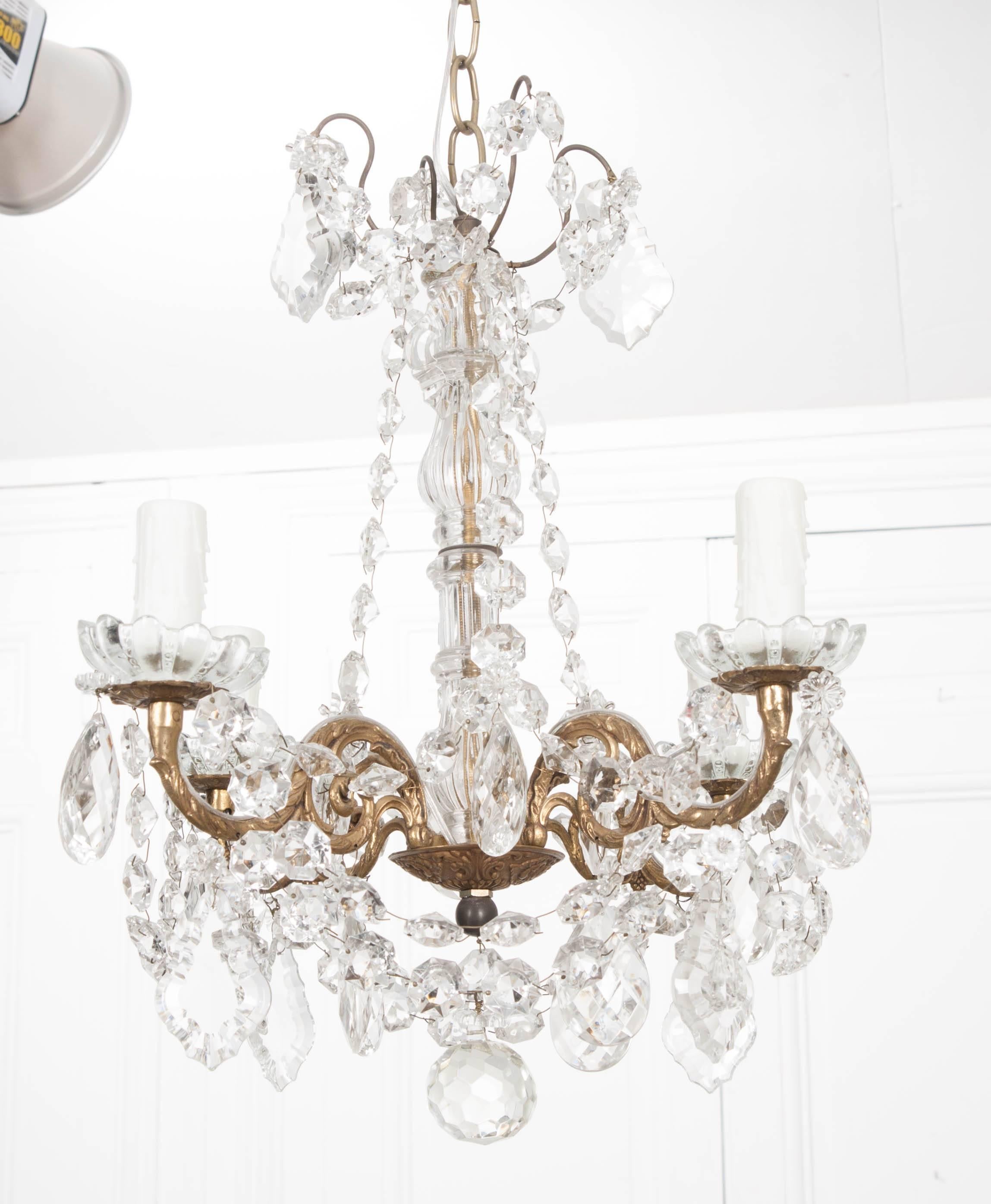 Petite French 19th Century Crystal and Brass Chandelier In Good Condition In Baton Rouge, LA