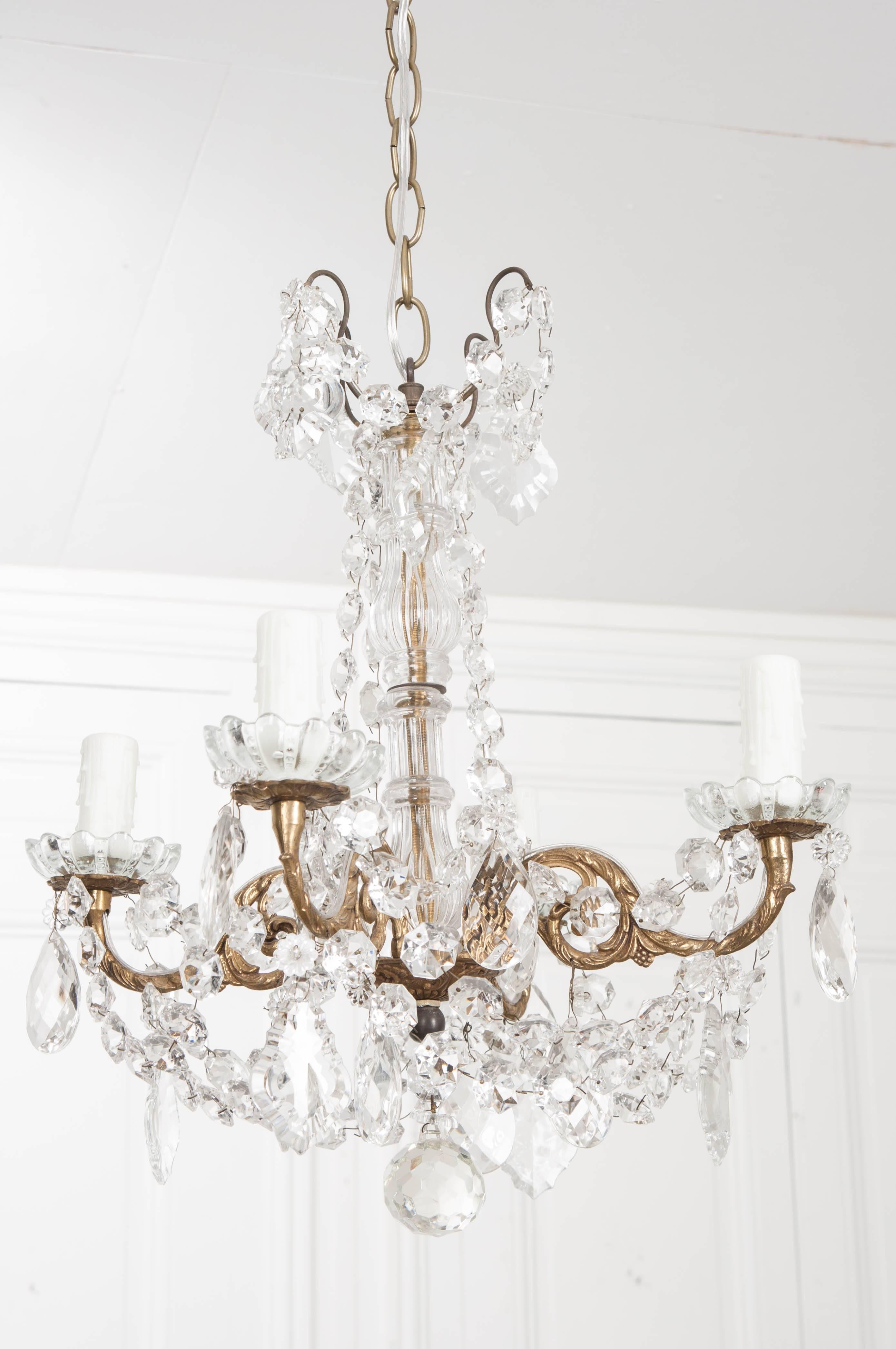 Petite French 19th Century Crystal and Brass Chandelier 1