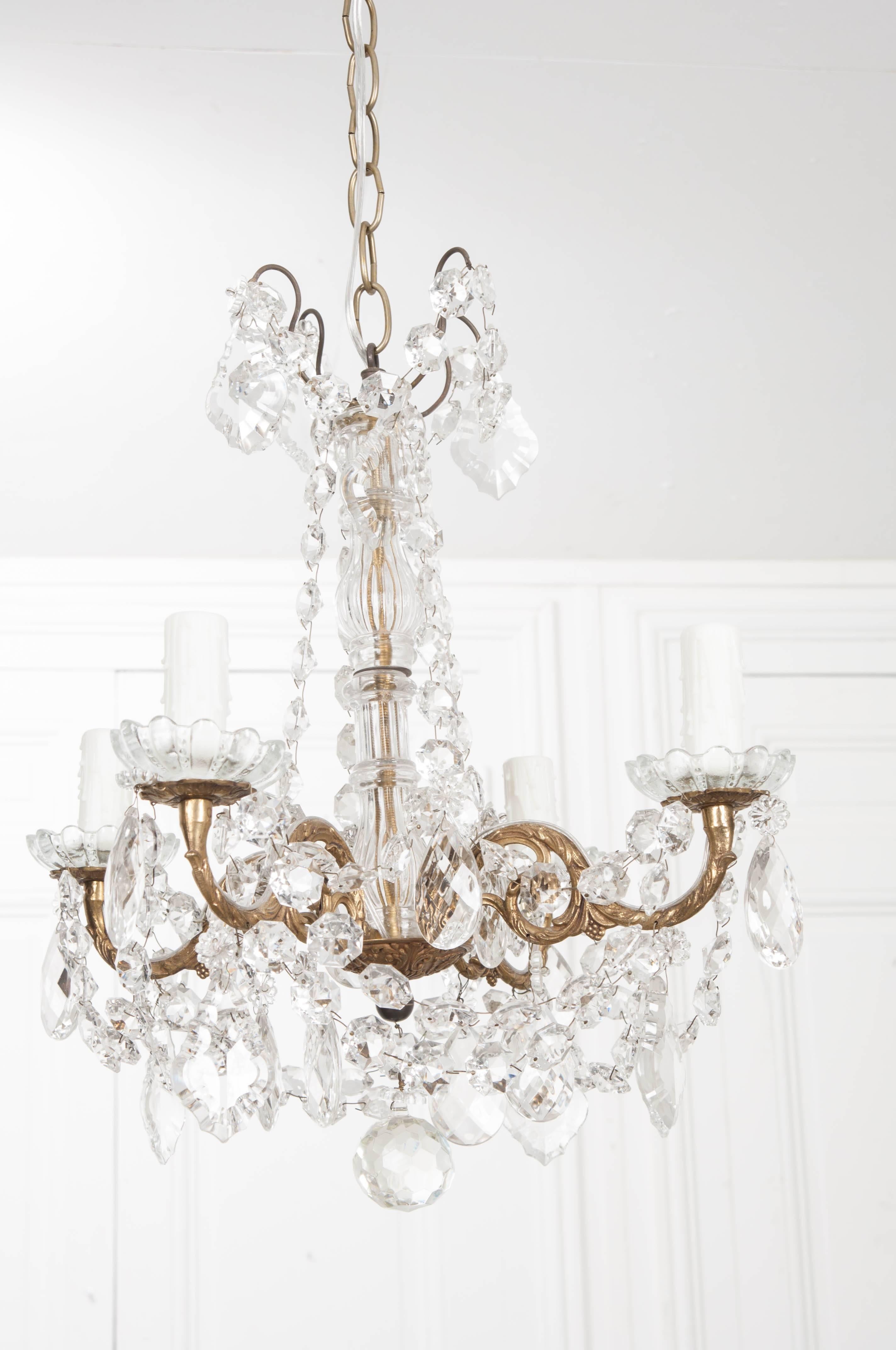 Petite French 19th Century Crystal and Brass Chandelier 2