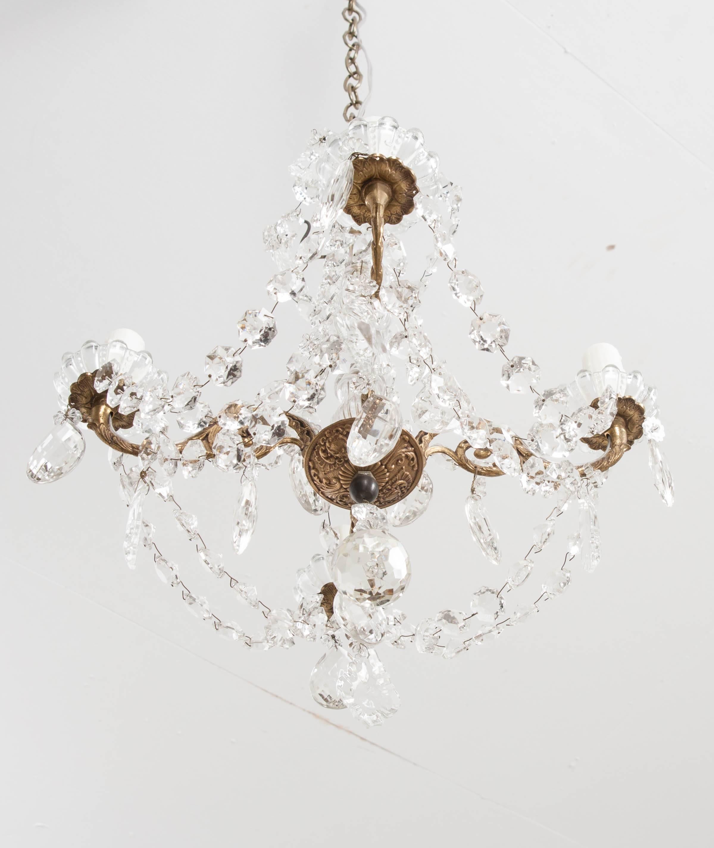 Petite French 19th Century Crystal and Brass Chandelier 4