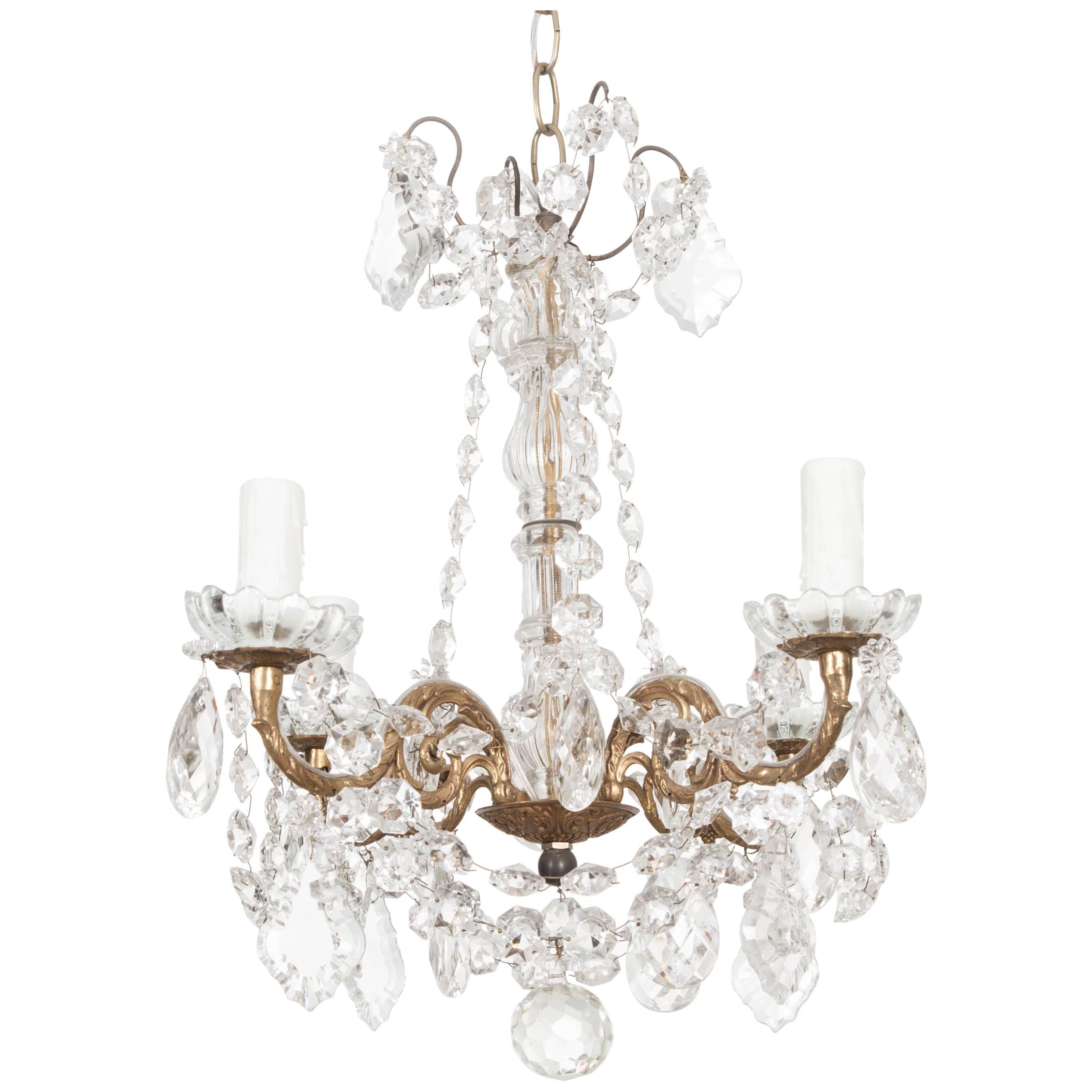Petite French 19th Century Crystal and Brass Chandelier