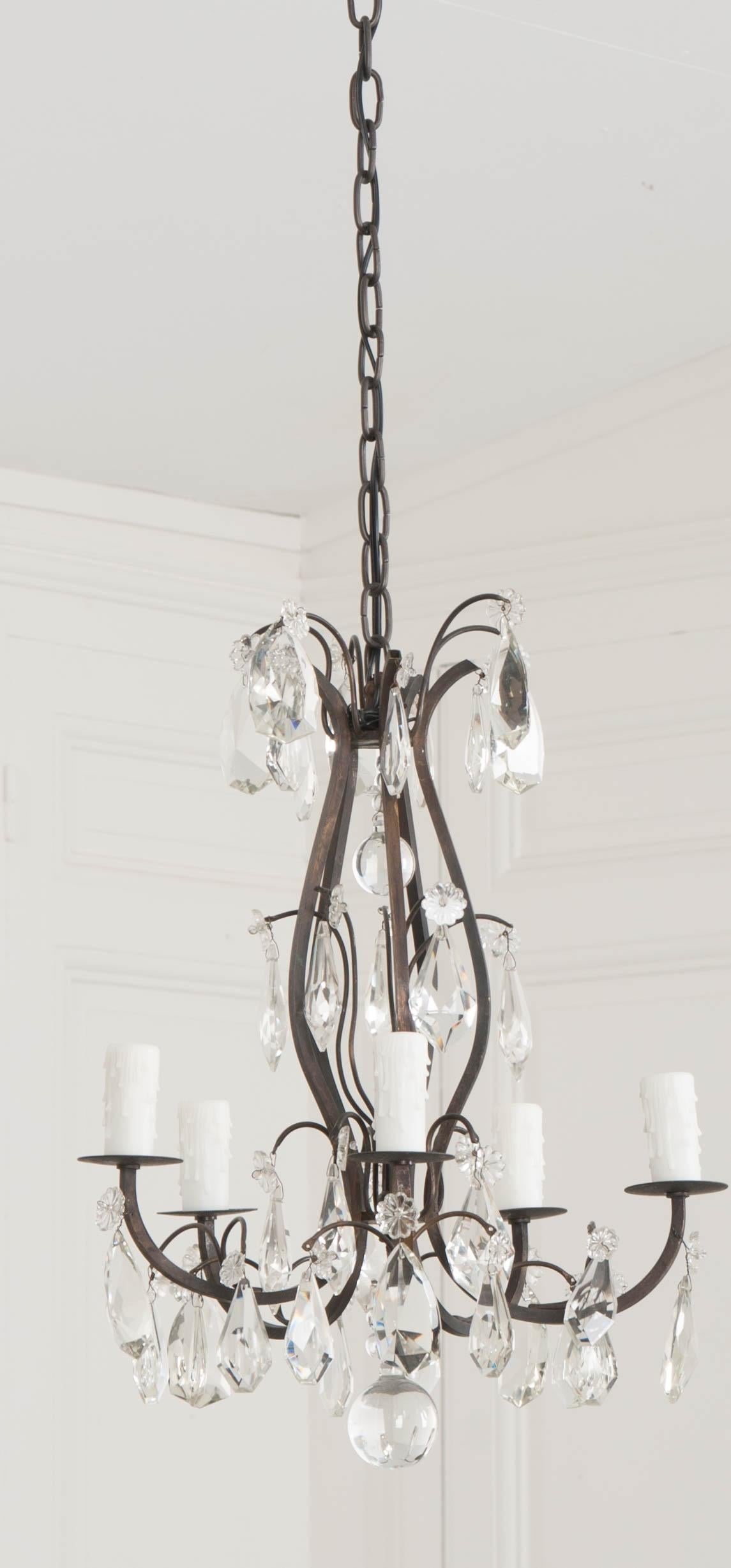 Petite French 19th Century Five-Light Crystal Chandelier In Good Condition In Baton Rouge, LA