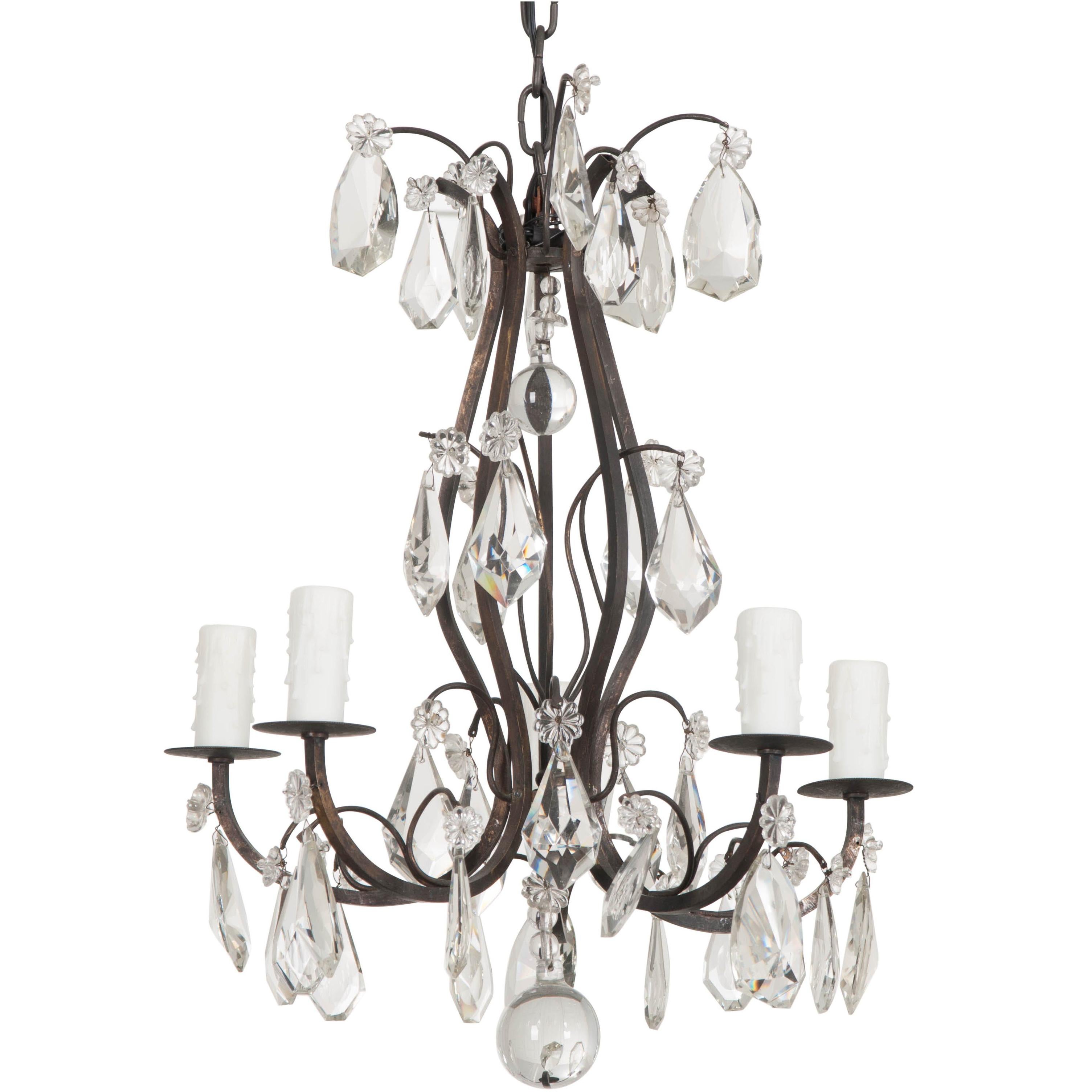 Petite French 19th Century Five-Light Crystal Chandelier