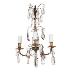 Antique Petite French 19th Century Four-Light Crystal Chandelier