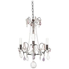 Antique Petite French 19th Century Iron and Crystal Chandelier